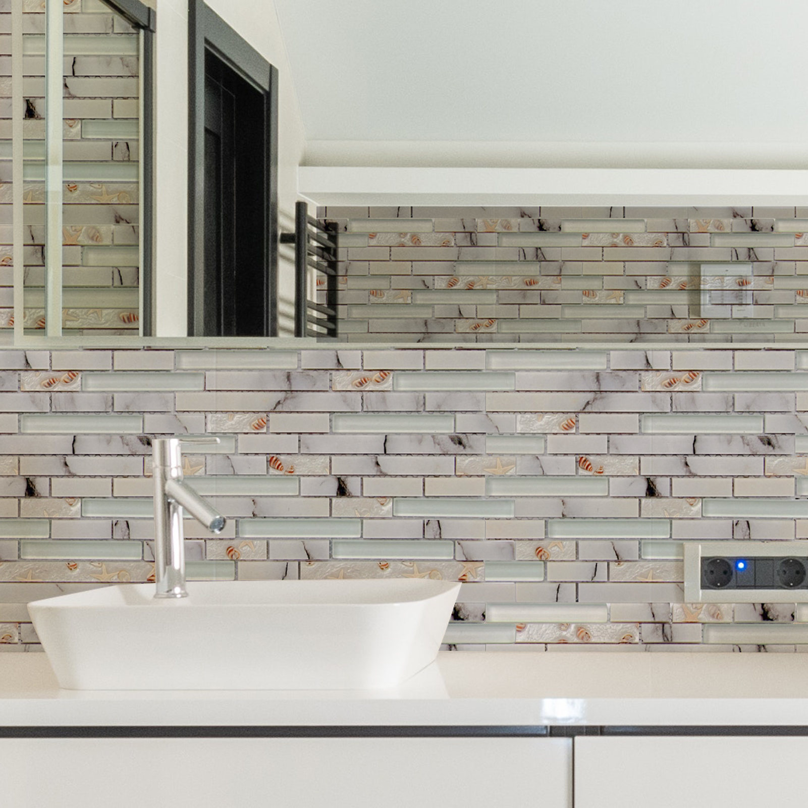 Art3d Decorative Tile Starfish and Conch Mosaic Tile for Kitchen Backsplash or Bathroom Backsplash (5 Pack)