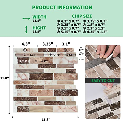 Art3d 10-Sheet Peel and Stick Tile Backsplash for Kitchen in Marble Design Tile