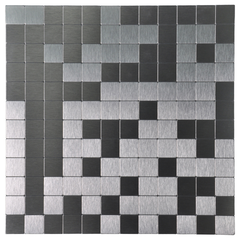 A16011 - 10 Sheets Peel & Stick Metal Mosaic Aluminum Tile Silver Square 12x12In