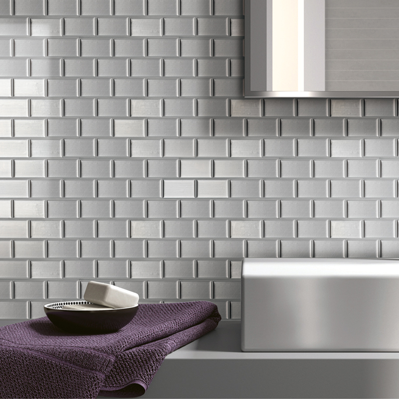 A17004 - Peel and Stick Kitchen Backsplash Wall Tiles, Silver Subway Set of 10
