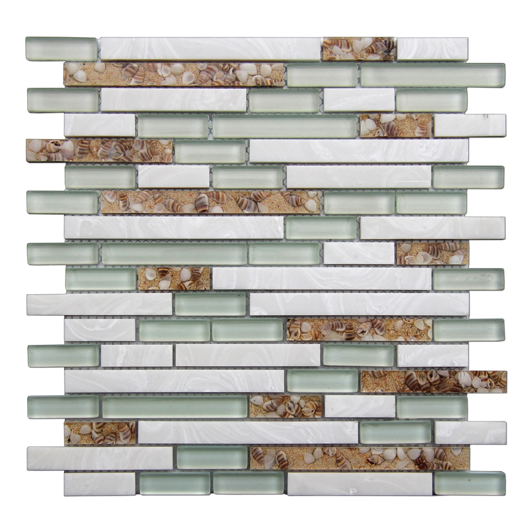 Art3d Decorative Glass Tile Geniune Shell and Conch Mosaic Tile for Kitchen Backsplashes (5 Pack)