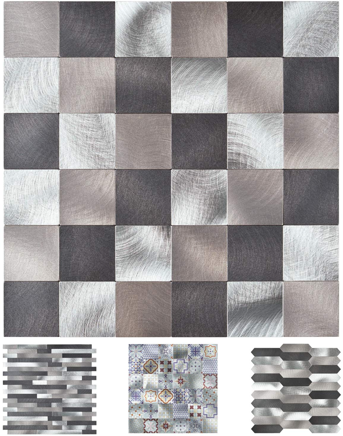 Art3d Peel and Stick Tile Metal Backsplash for Kitchen, Silver Set of 10