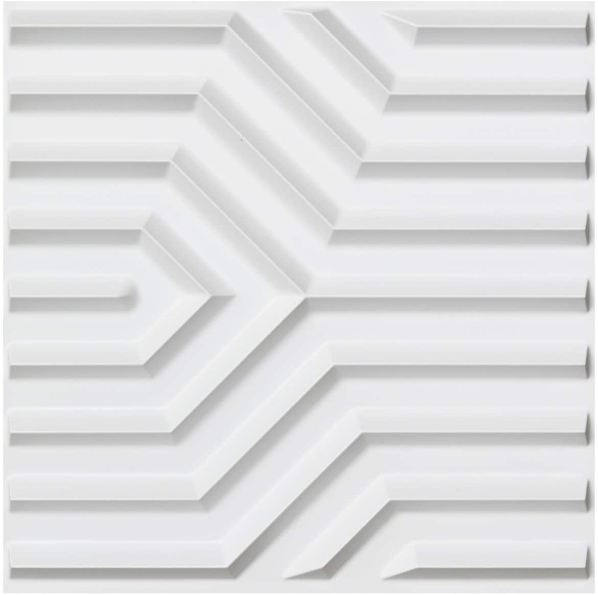 A10043 - Plastic 3D Wall Panel PVC Geometric Mate Pattern Wall Design, White, 12 Tiles 32 SF