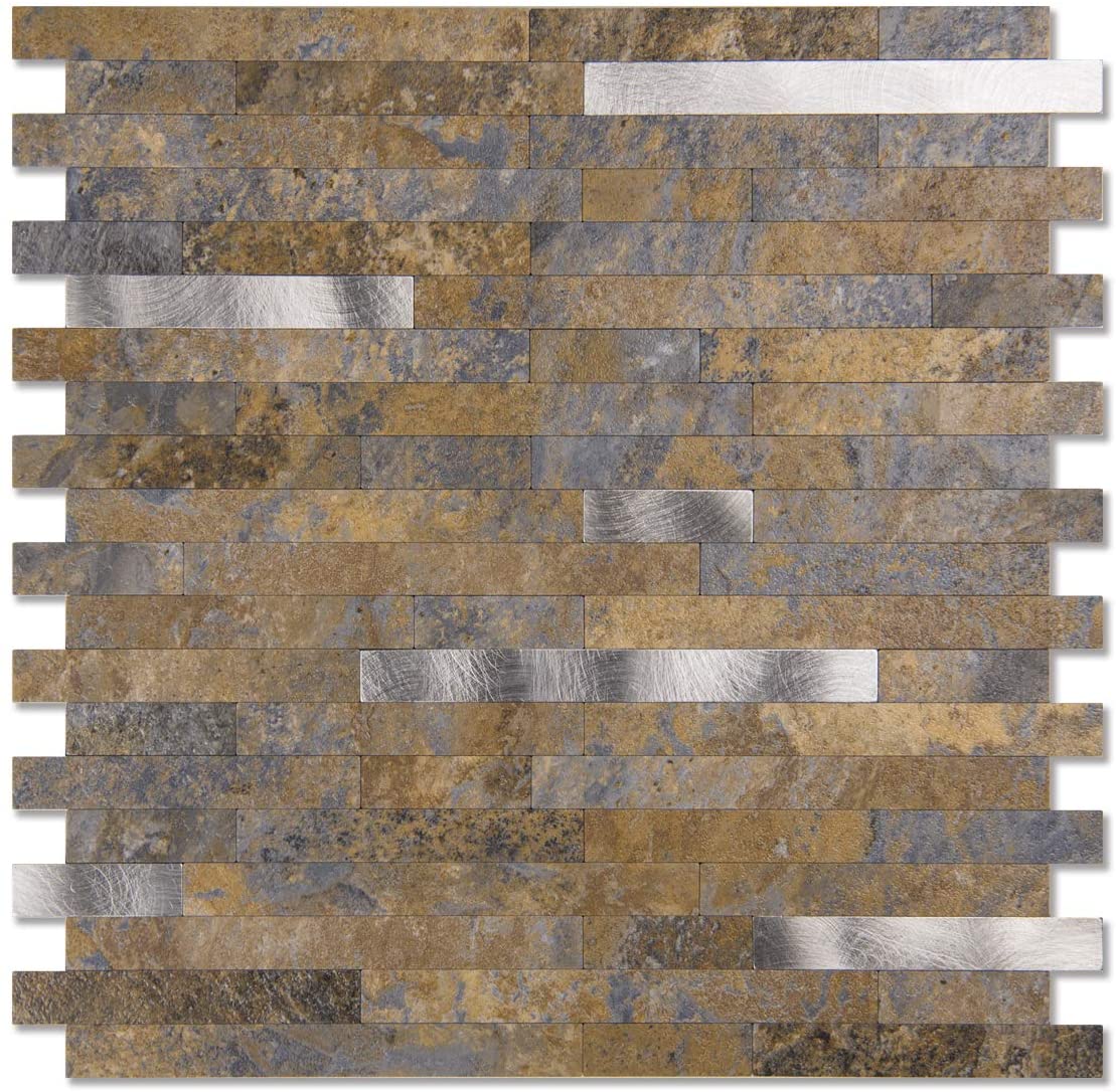 A16615-Art3d 10-Sheet Peel and Stick Stone Backsplash Tile for Kitchen, Bathroom - Volakas White Embellished with Metal Silver