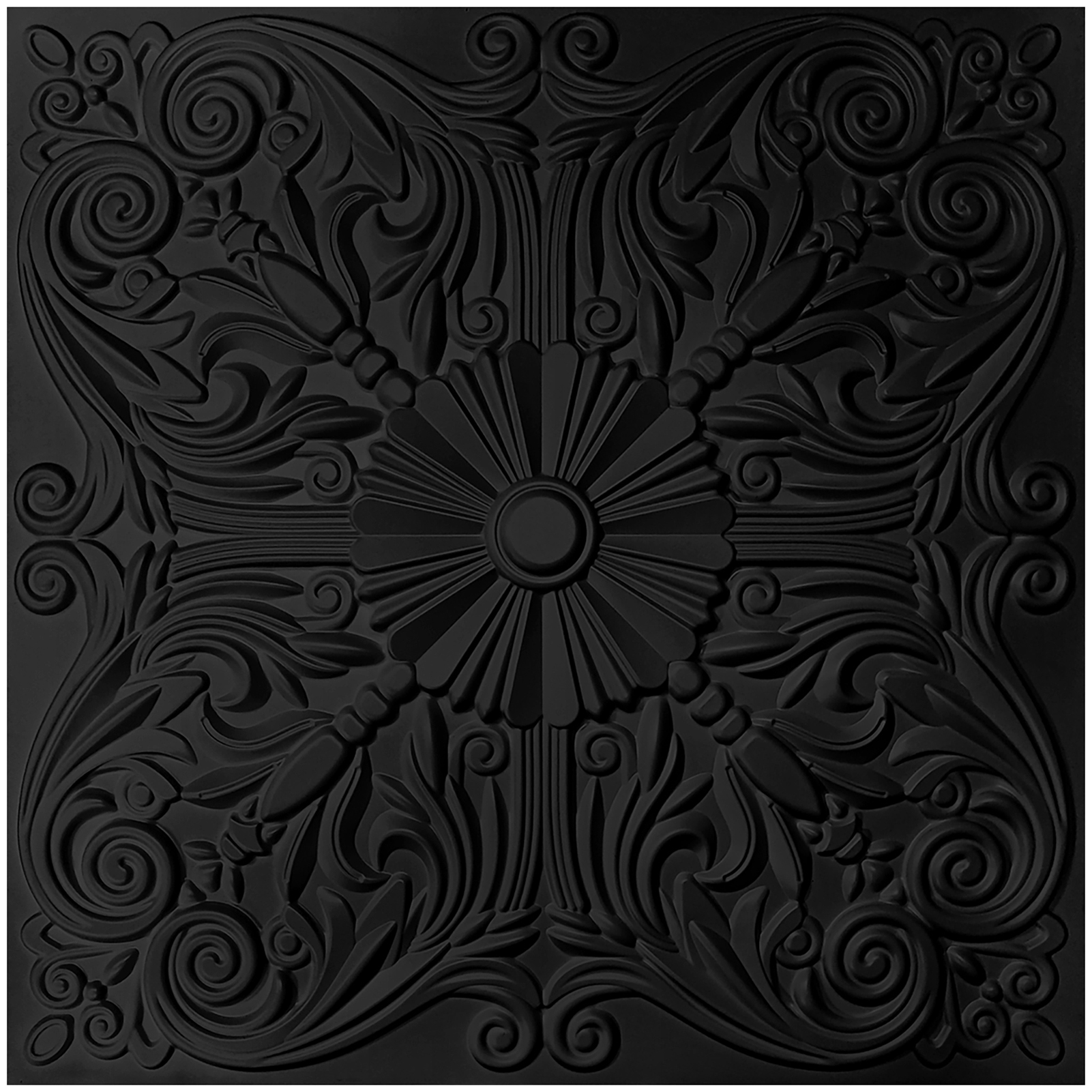 A10904P12 -Decorative Ceiling Tile 2x2 Glue up, Lay in Ceiling Tile 24x24 Pack of 12pcs Spanish Floral in Matt White