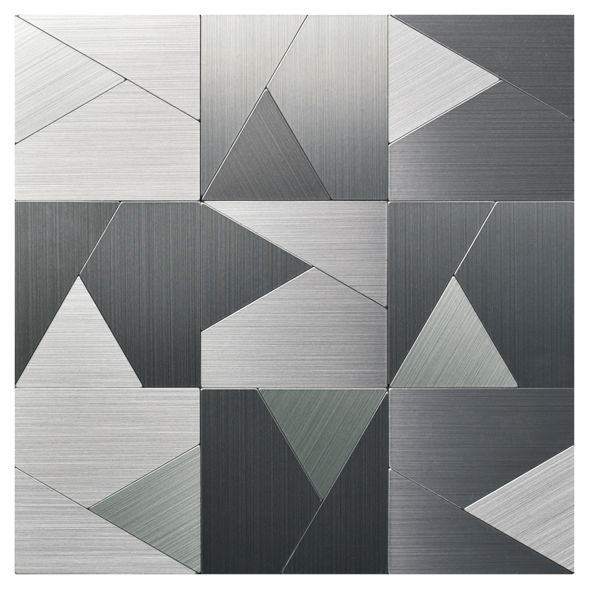 Peel and Stick Metal Backsplash Tile, Brushed Stainless Steel in Triangle Jigsaw 12