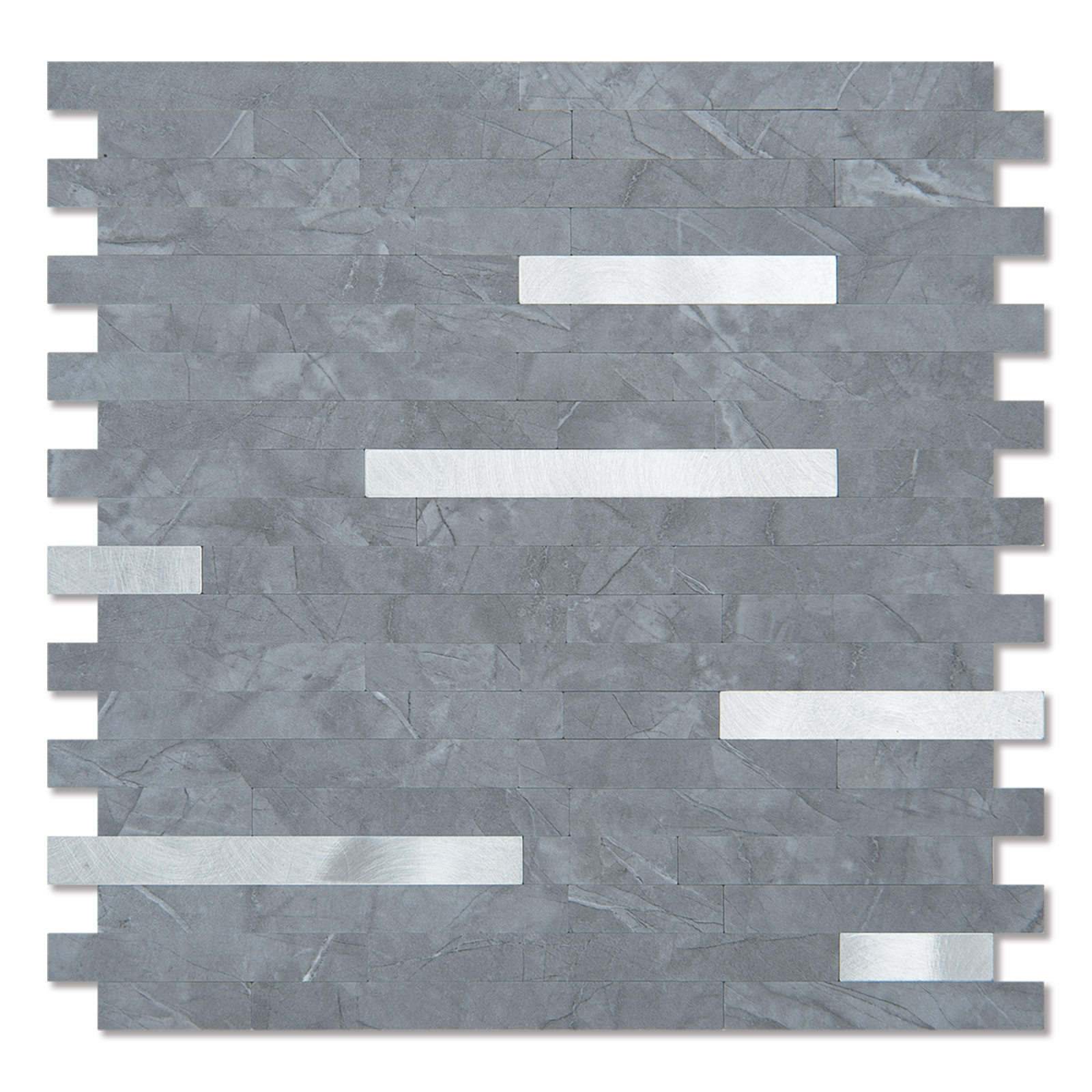 A16611-Art3d 10-Sheet Peel and Stick Stone Backsplash Tile for Kitchen, Bathroom - Volakas White Embellished with Metal Silver