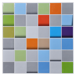 A17036 Vinyl Peel and Stick Tiles, Colorful 3D Square Design, Set of 6