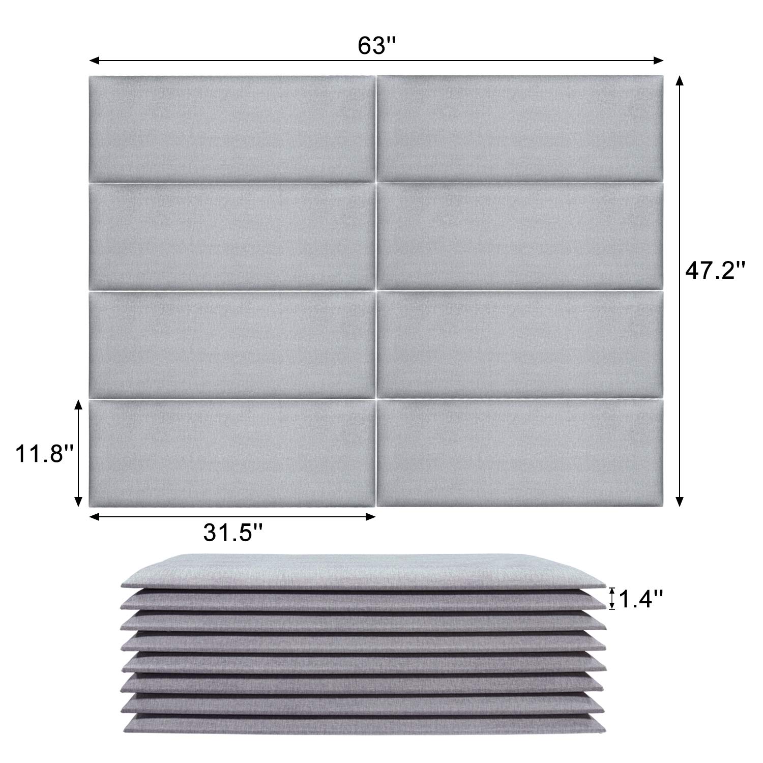 Upholstered Headboard Queen - Set of 8 panels Removable Accent Leather Wall Panels - Gray 31.5