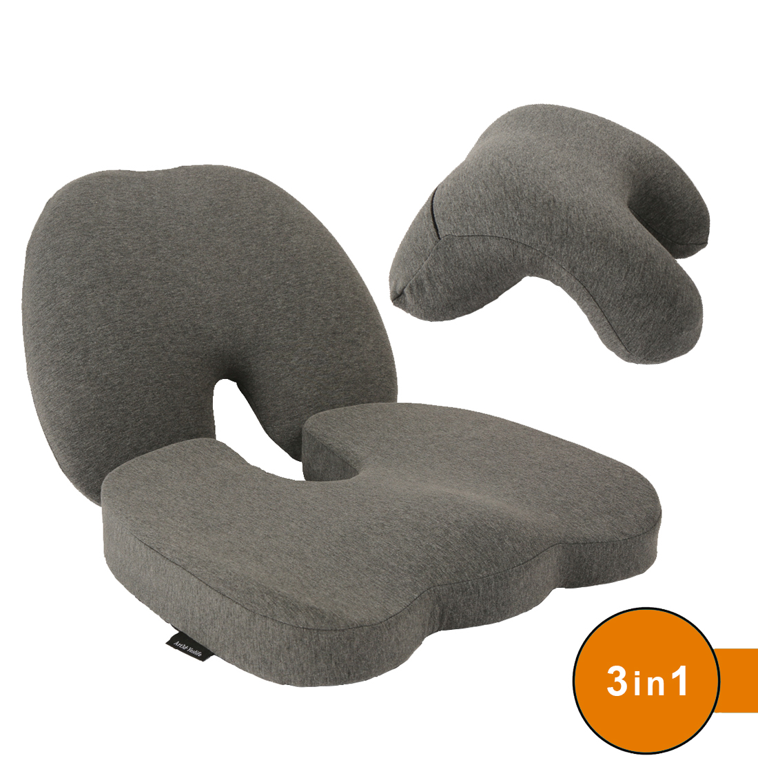 Premium Lumbar Support Pillow, Fuctional Neck & Nap Pillow and Seat Cushion Coccyx Orthopedic Memory Foam, Set of 3, Dark Gray