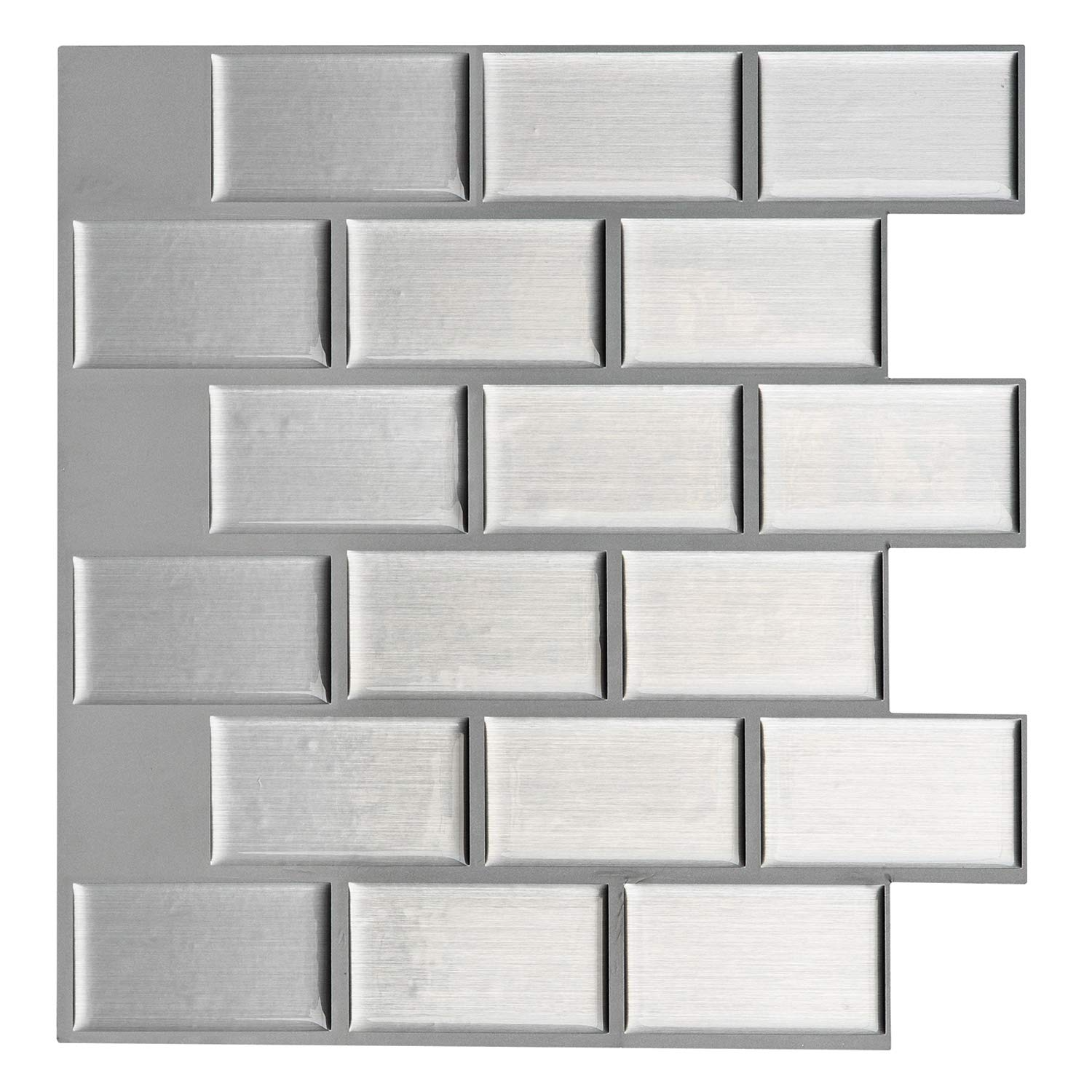 A17004 - Peel and Stick Kitchen Backsplash Wall Tiles, Silver Subway Set of 6