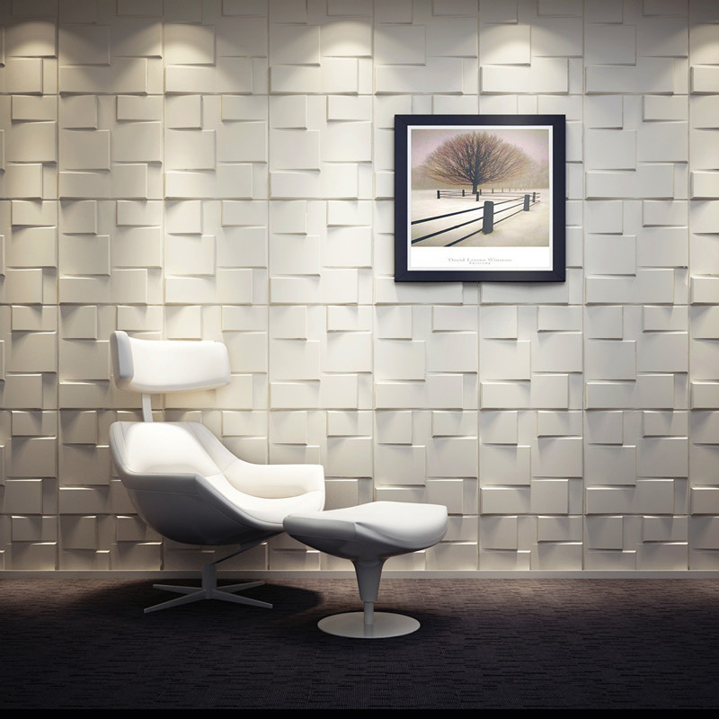 A21058 - Plant Fiber Wainscot 3D Wall Panels Matt-white, 12 Tiles 32 SF