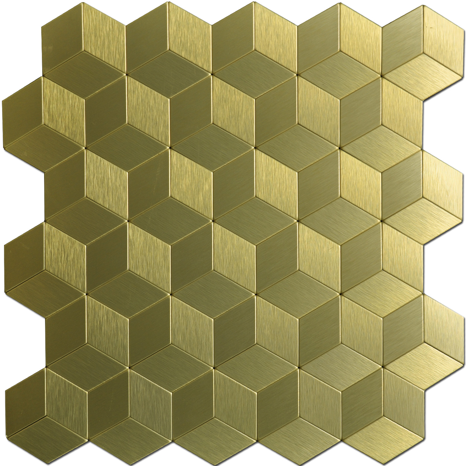 A16063 - 12x12In Gold Cube Metal Decorative Tile Peel N Stick Mosaic 10 Sheets
