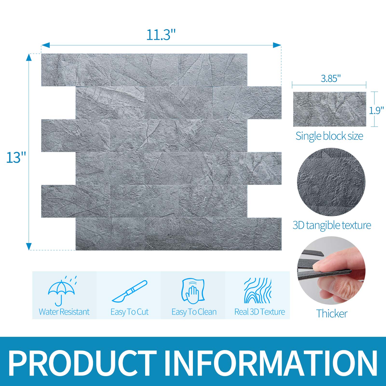 Art3d 10-Pack Peel and Stick Backsplash Tile for Kitchen Bathroom Fireplace Vanitity, Self-Adhesive Wall Tile in Blue Grey