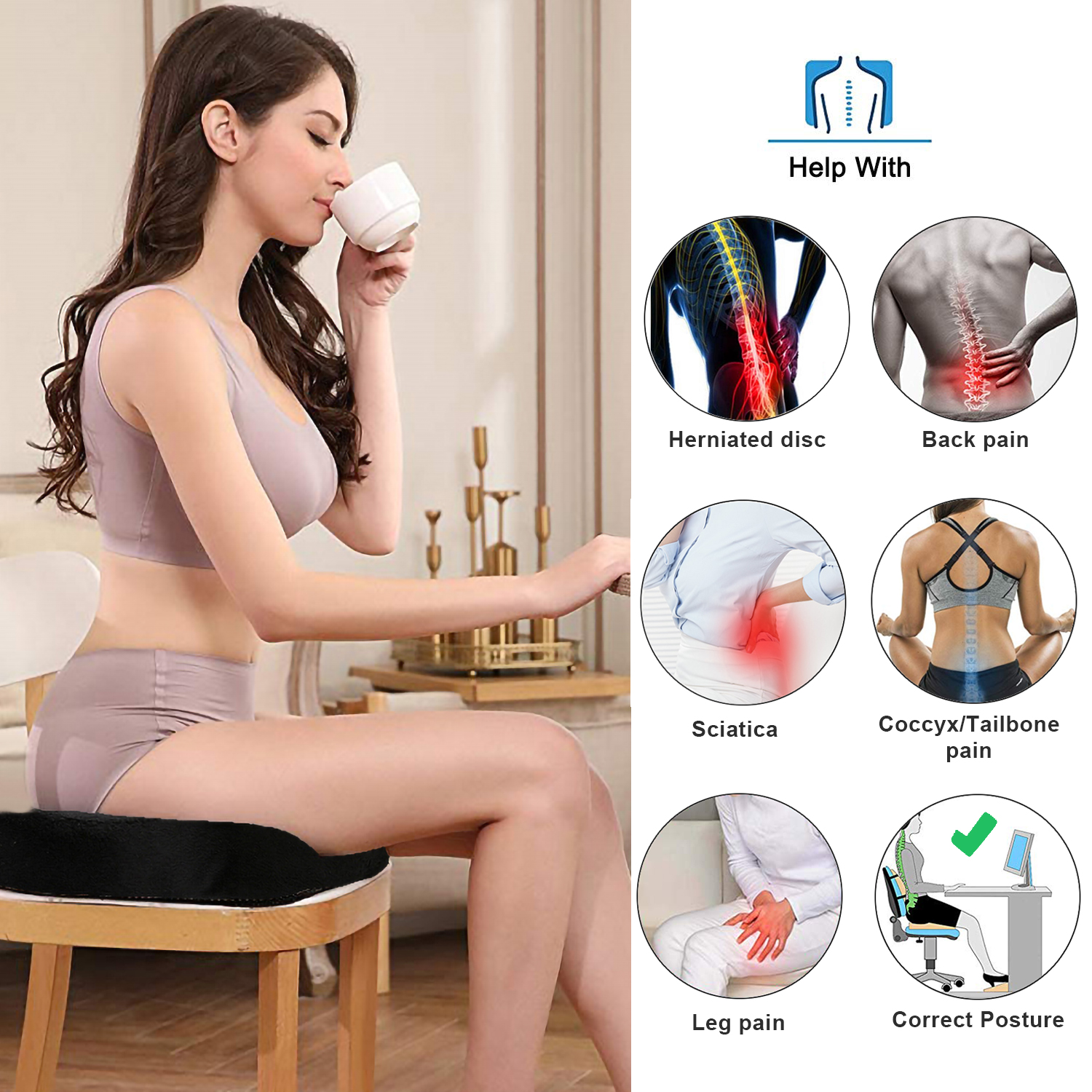 Waoaw Seat Cushion, Office Chair Cushions Butt Pillow for Long Sitting, Memory Foam Chair Pad for Back, Coccyx, Tailbone Pain Relief