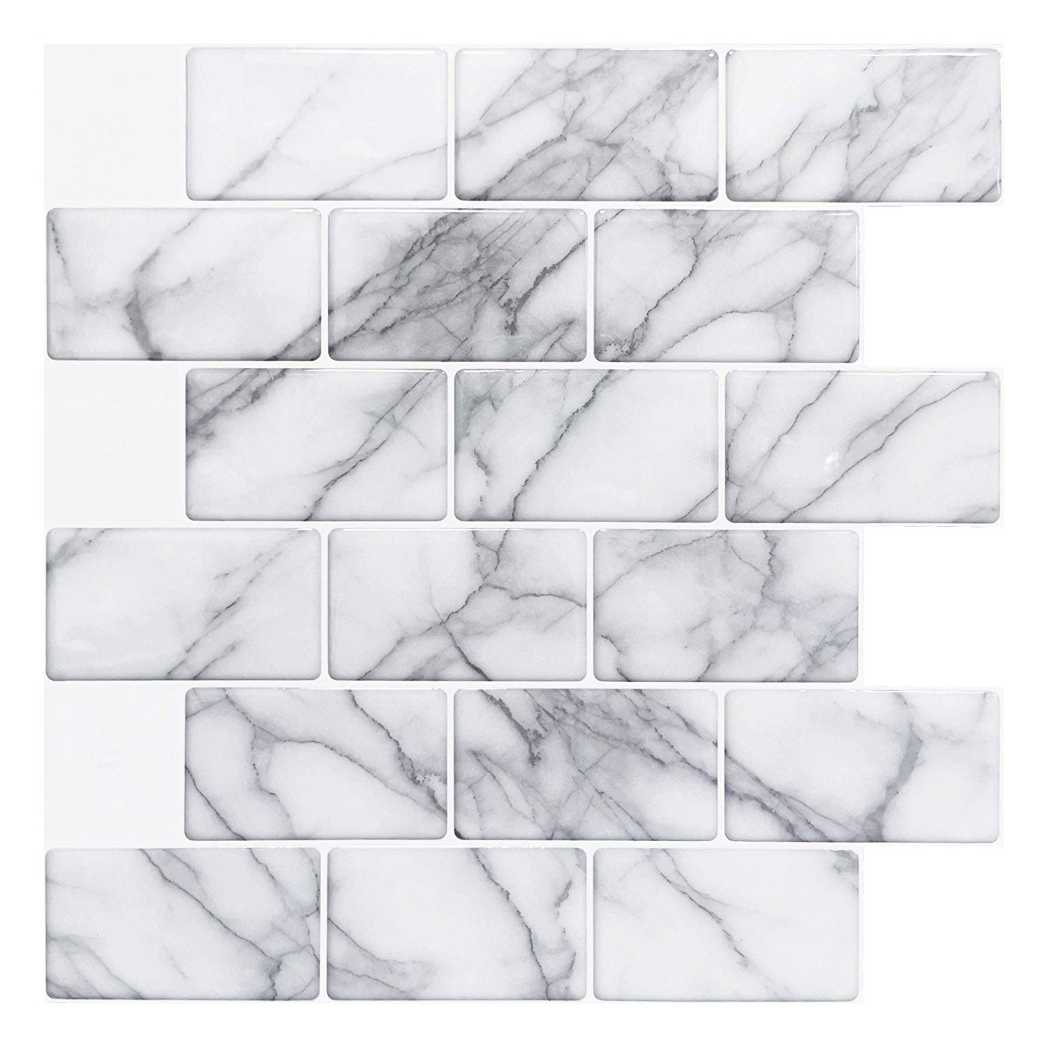 Art3d 10-Sheet Peel And Stick Backsplash – Marble & Metal Design – Waterproof PVC, 13.58x11.81”