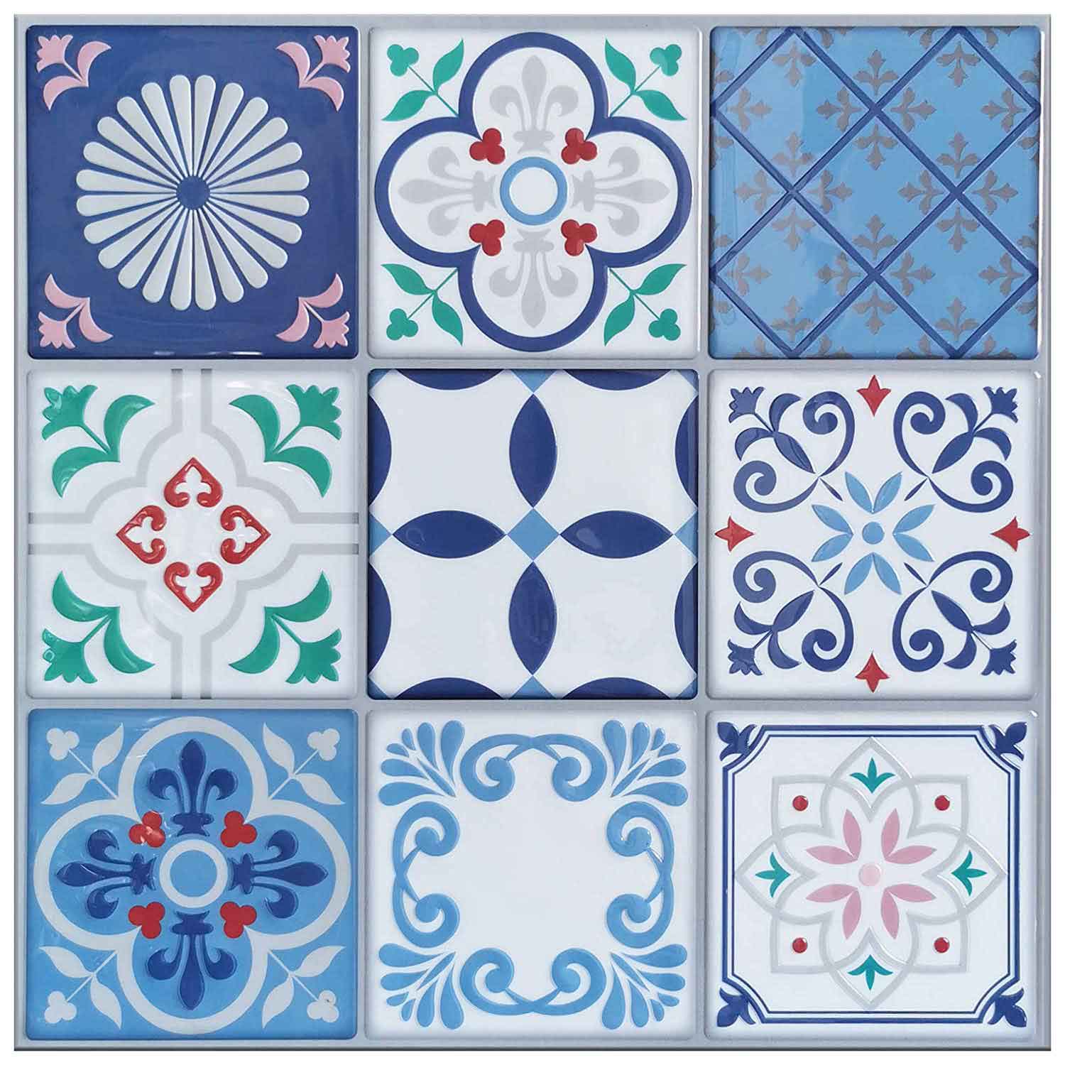 for Kitchen Fireplace and Stair Riser Decal… Art3d Mexican Spanish Talavera Peel and Stick Backsplash Tile Sticker 10pcs of 12x12inches Made of Aluminum PVC Composite Bathroom 