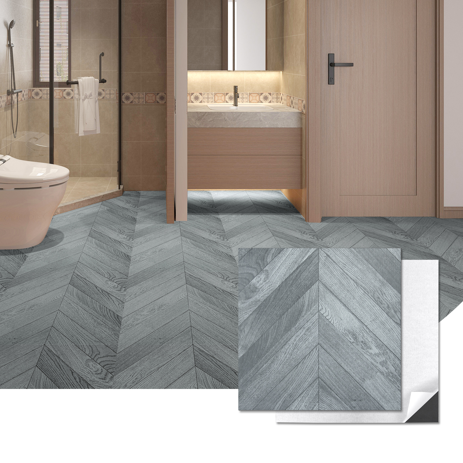 A43511-Art3d 12'' x 12'' Herringbone Peel and Stick Vinyl Floor Tiles