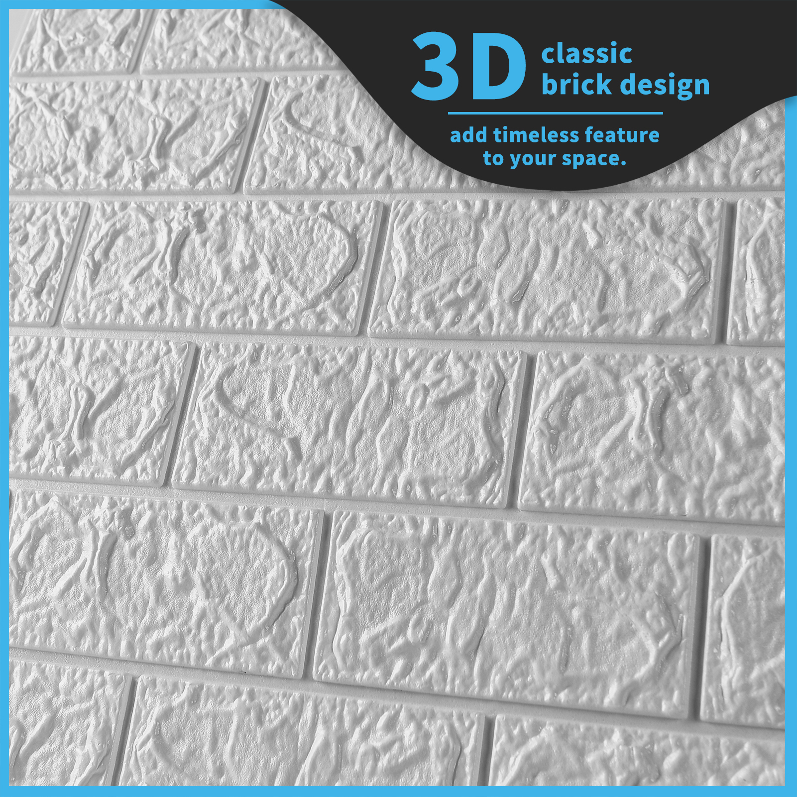 A06005-Art3d 30 Pcs 3D Brick Wallpaper foax foam brick wall in  white(43.5Sq.Ft)