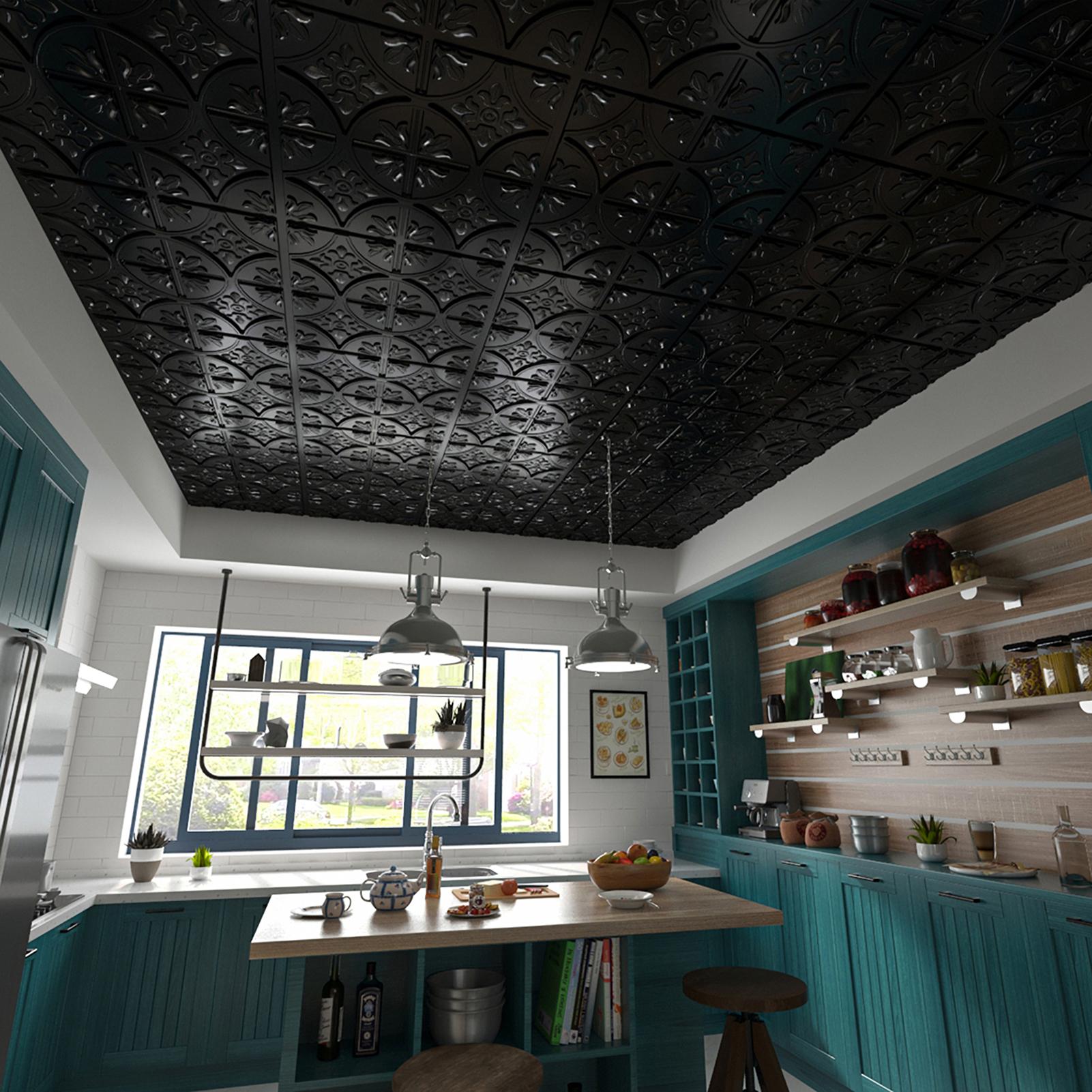 Euro-Deco 3D Decorative Ceiling Tiles – Glue Up R2 Black Gold Hand Painted