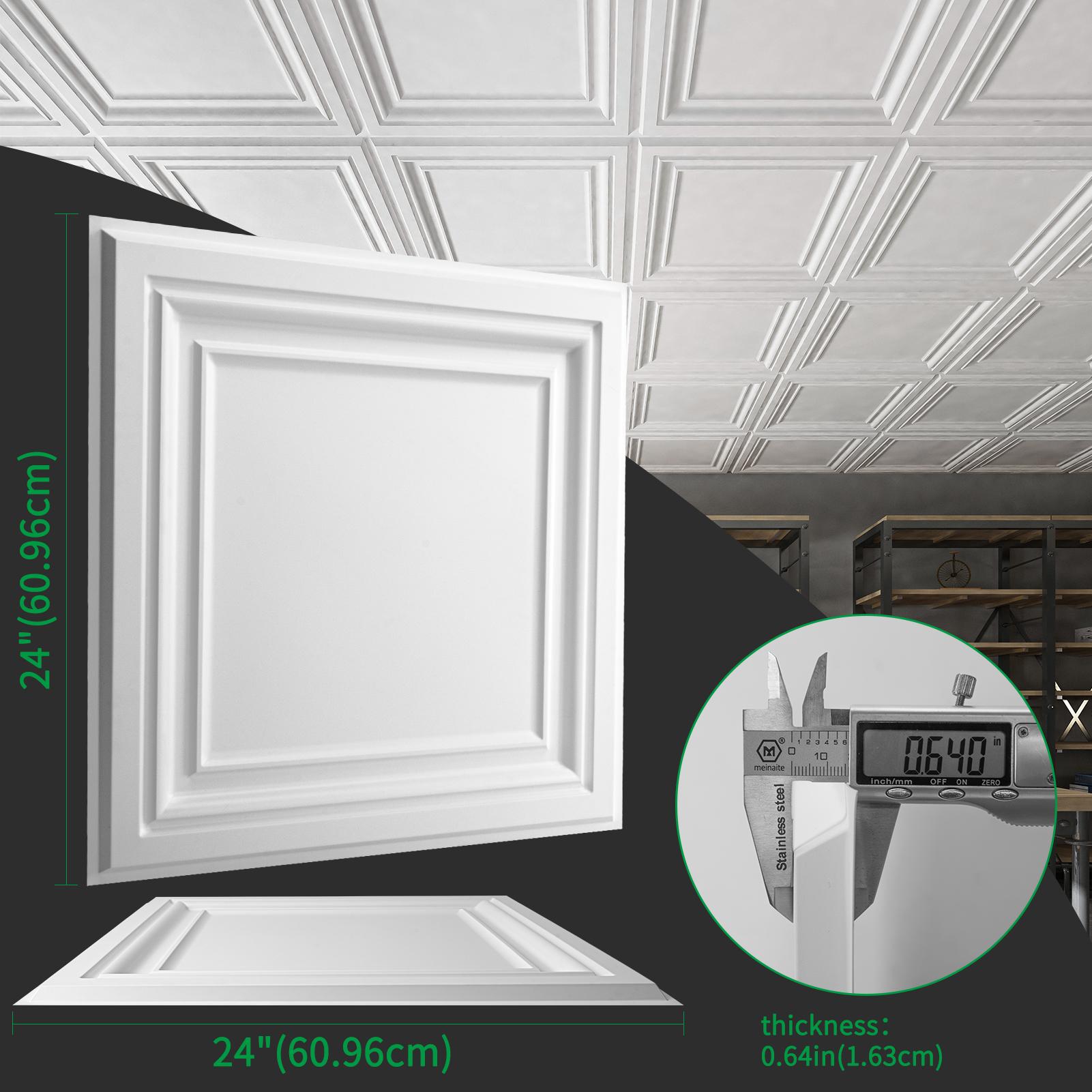 A10905P12 -Decorative Ceiling Tile 2x2 Glue up, Lay in Ceiling Tile 24x24 Pack of 12pcs Spanish in Matt White