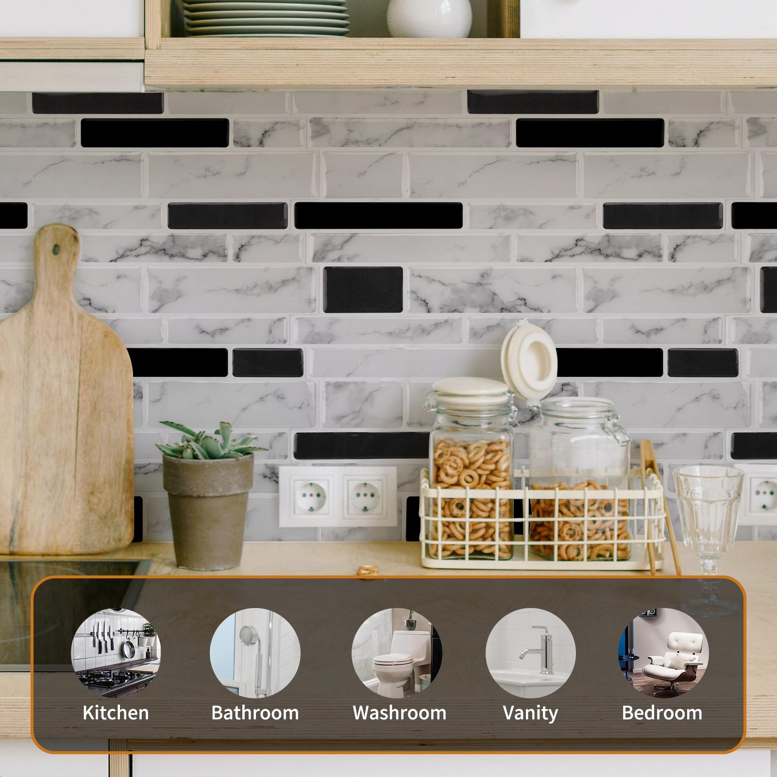 Art3d 10-Sheet Self-Adhesive Tile Backsplash for Kitchen, Vinyl Decorative Tiles