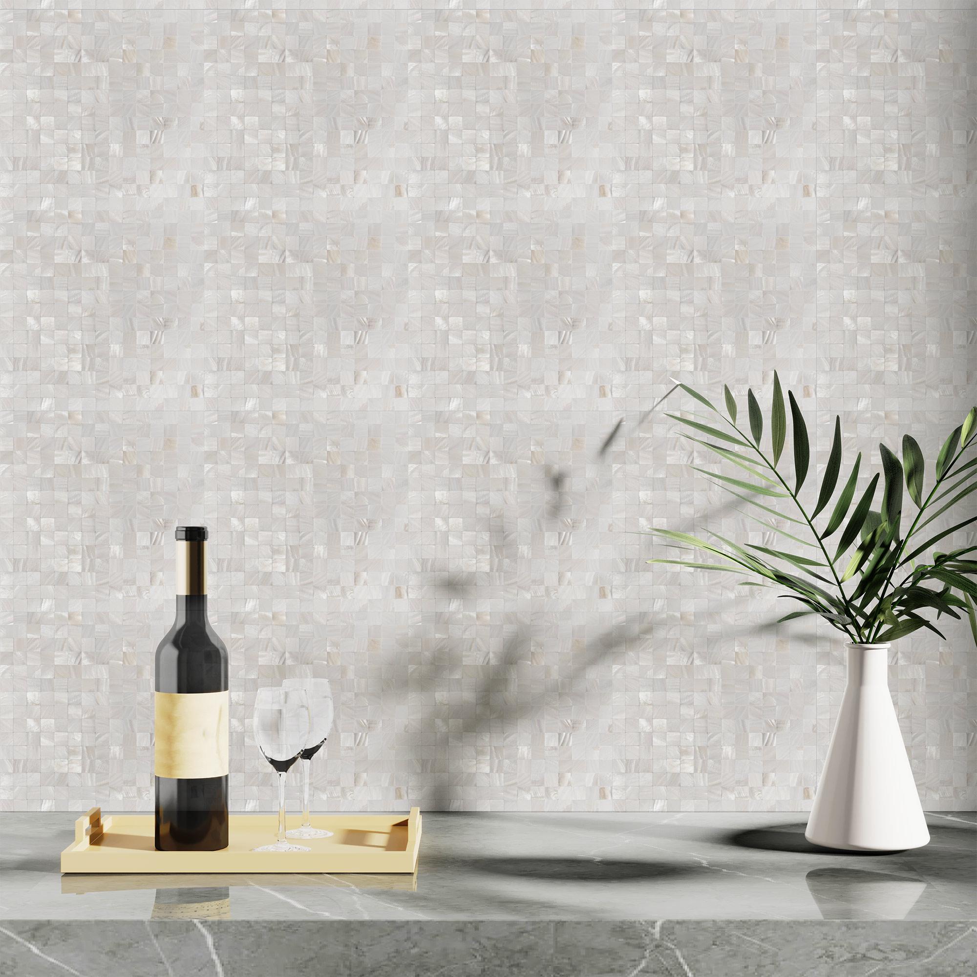 A18011 - Mother of Pearl Shell White Square Seamless Mosaic Tile, 12