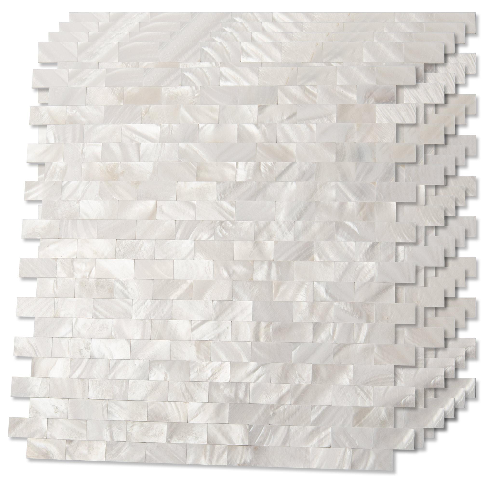 White MOP Shell Mosaic Tile for Kitchen Backsplashes, Set of 10