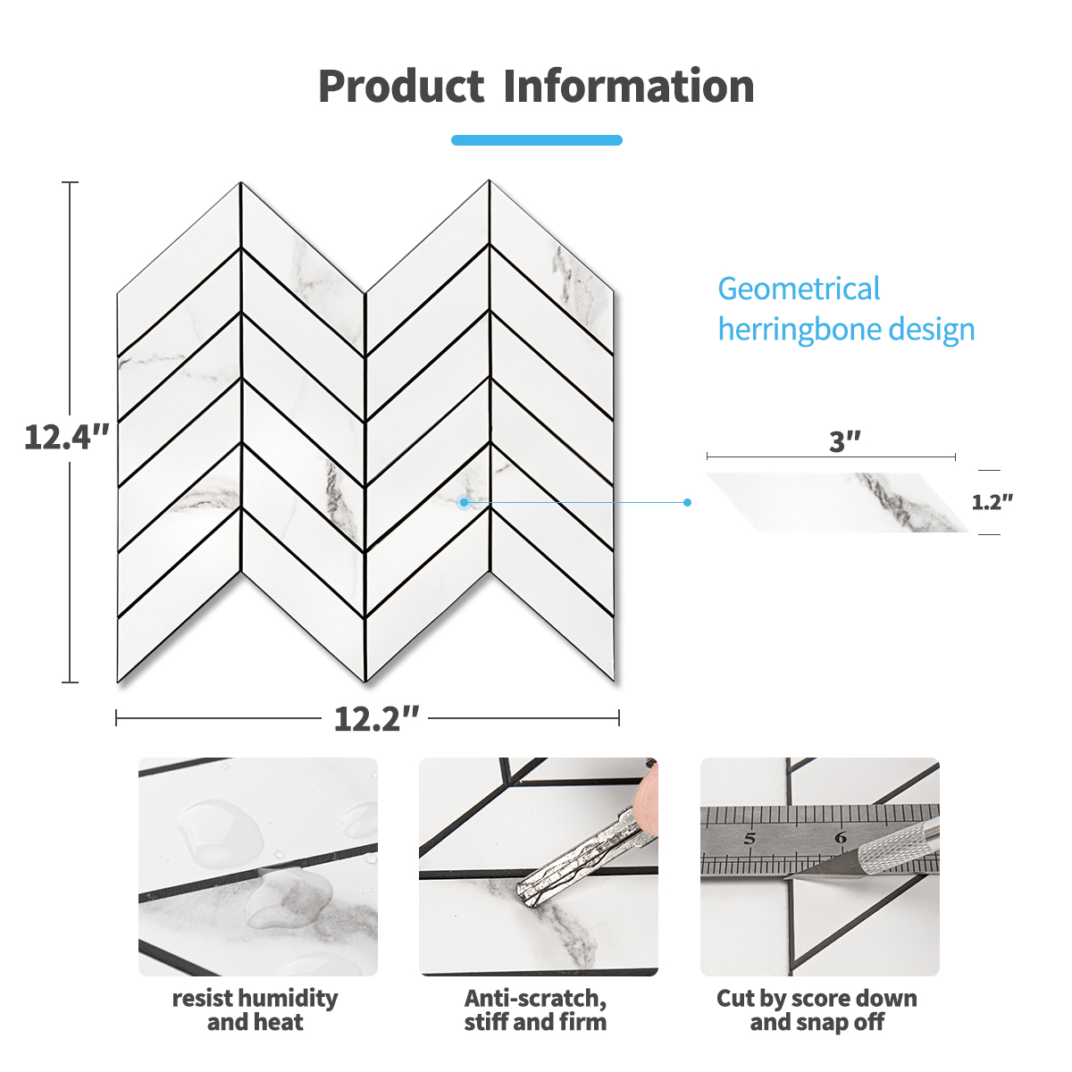 A16709P10-Art3d 10-Sheet Herringbone Peel and Stick Backsplash, Self ...