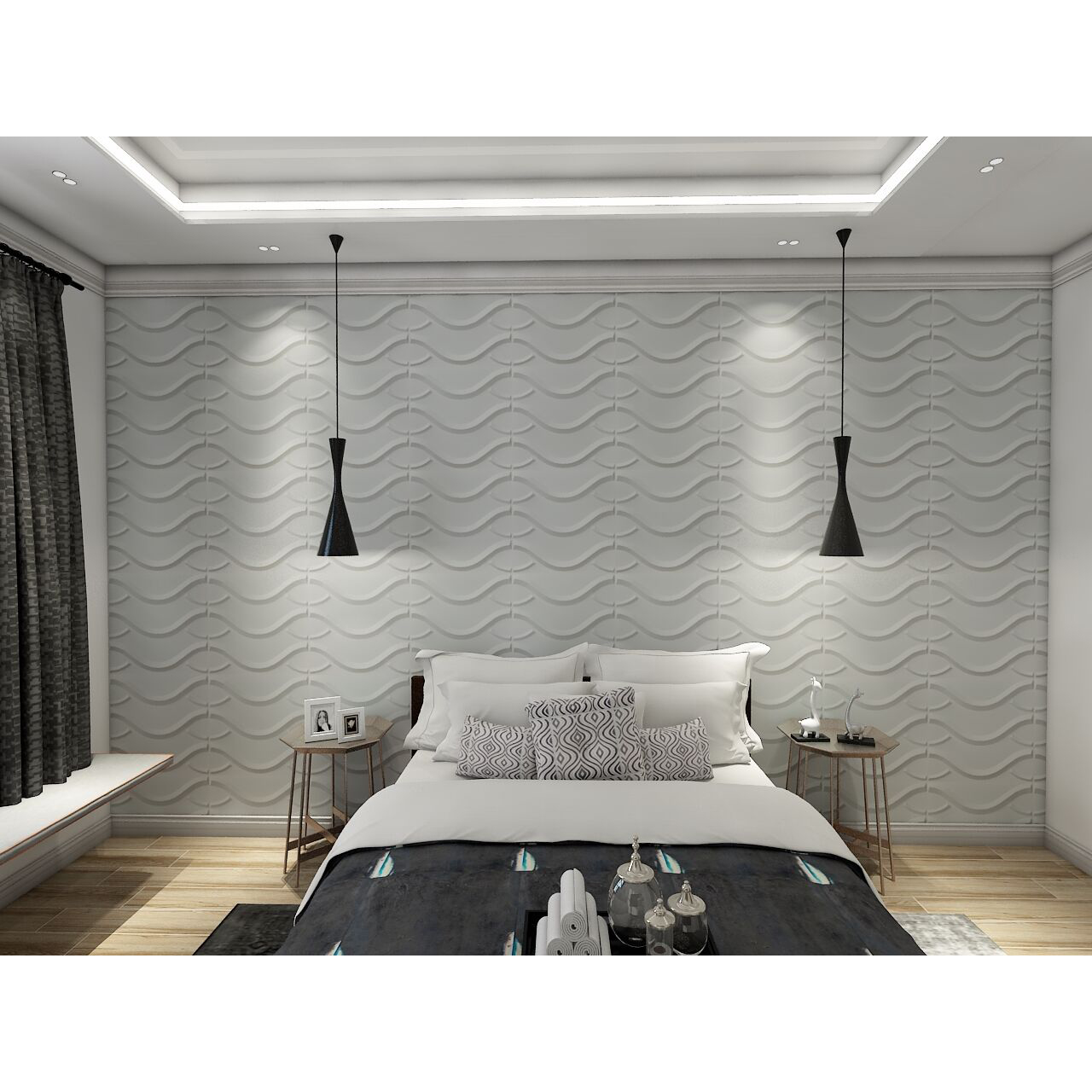 3D Wall Panel PVC Textured Wall Wave Design, White, 12