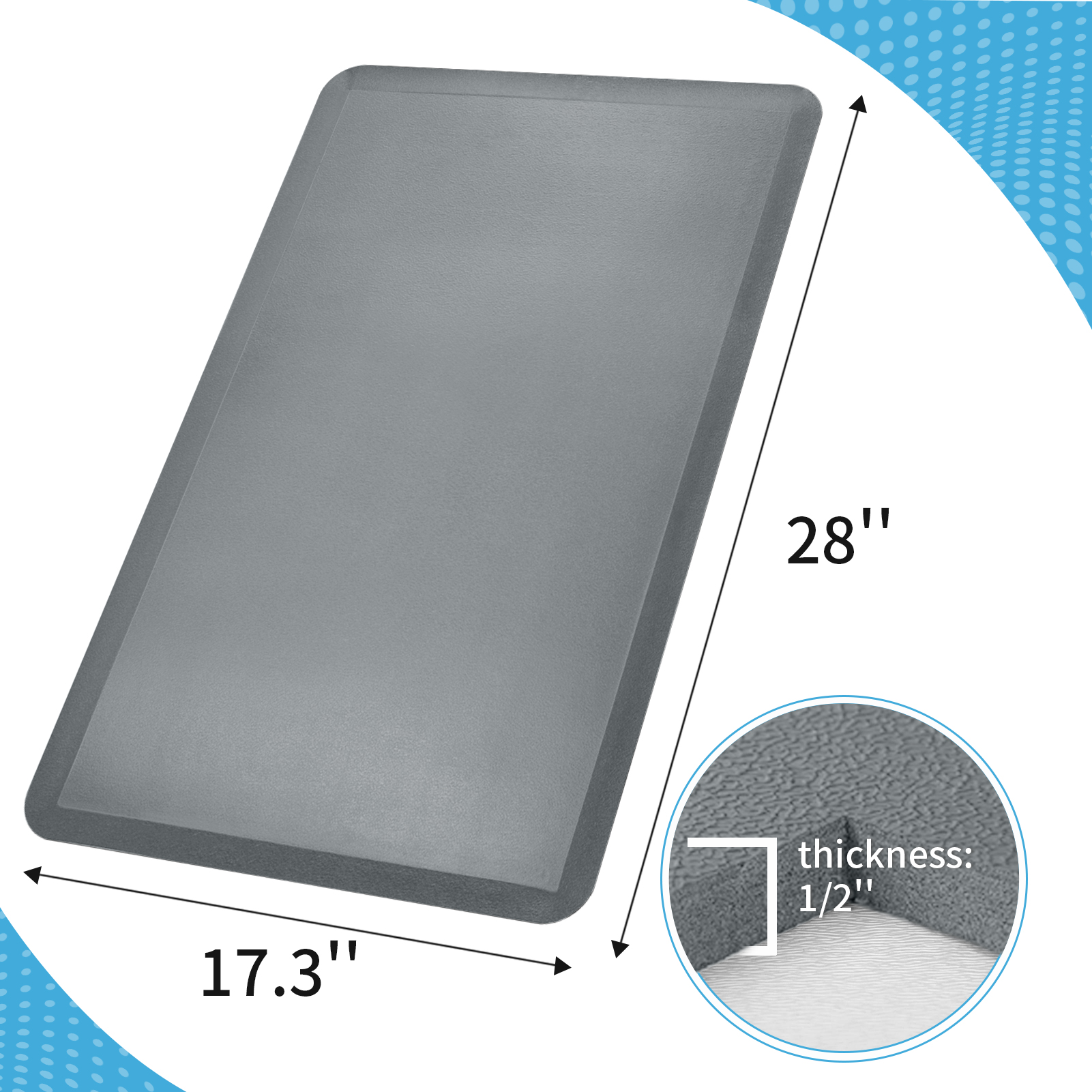 Art3d Anti Fatigue Mat - 1/2 Inch Cushioned Kitchen Mats - Non Slip Foam  Comfort Cushion for Standing Desk, Office or Garage Floor (17.3x28, Dark