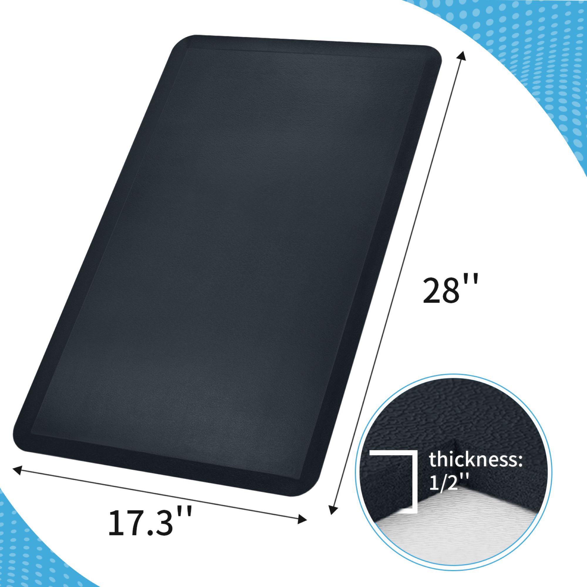 Y12001BB-Art3d Anti Fatigue Mat - 1/2 Inch Cushioned Kitchen Mat - Non Slip  Foam Comfort Cushion for Standing Desk, Office or Garage Floor (17.3x28,  Black Blue)