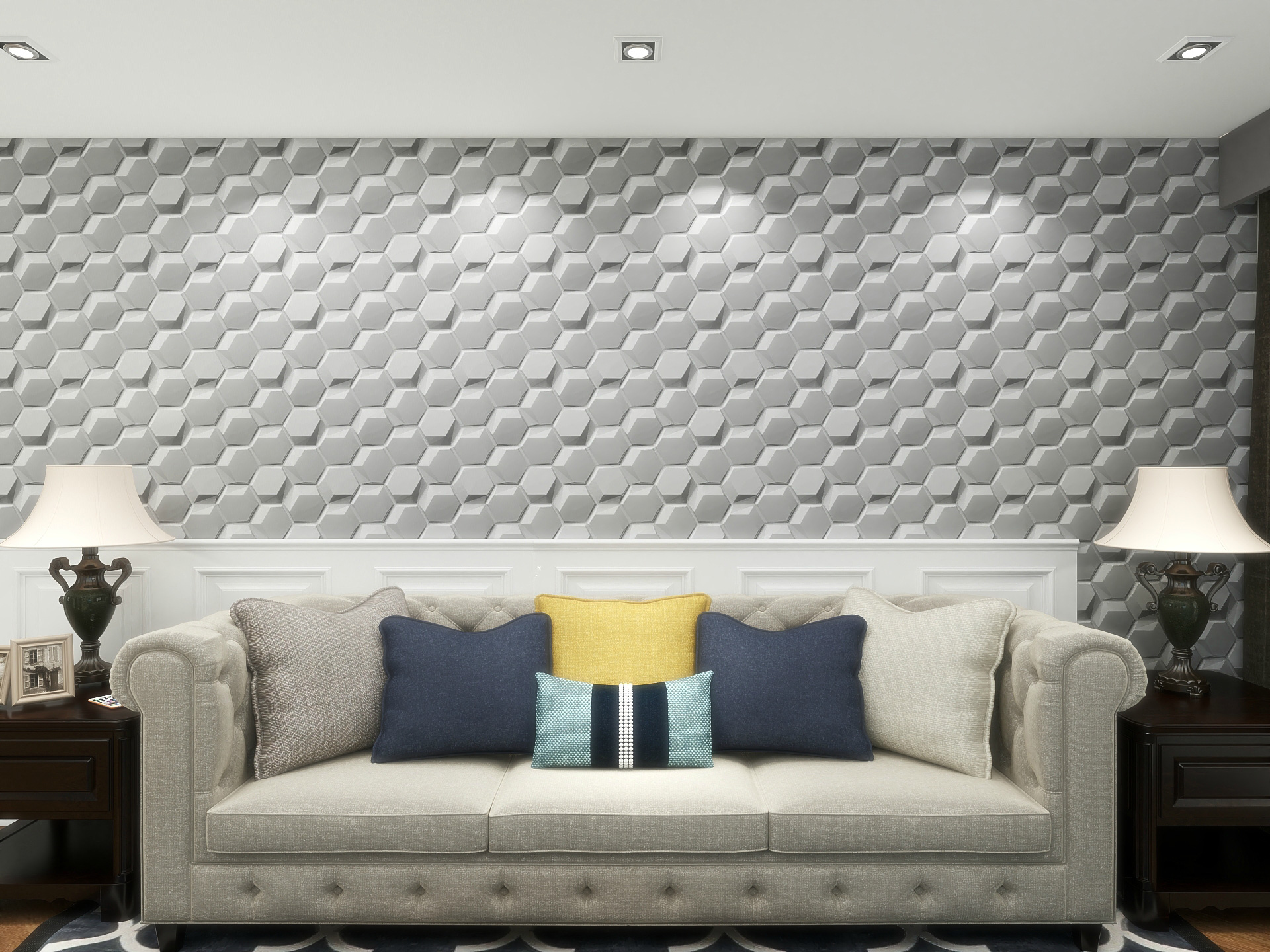 3D Plant Fiber Wall Panels, puzzle hexagon design in primed white, pack