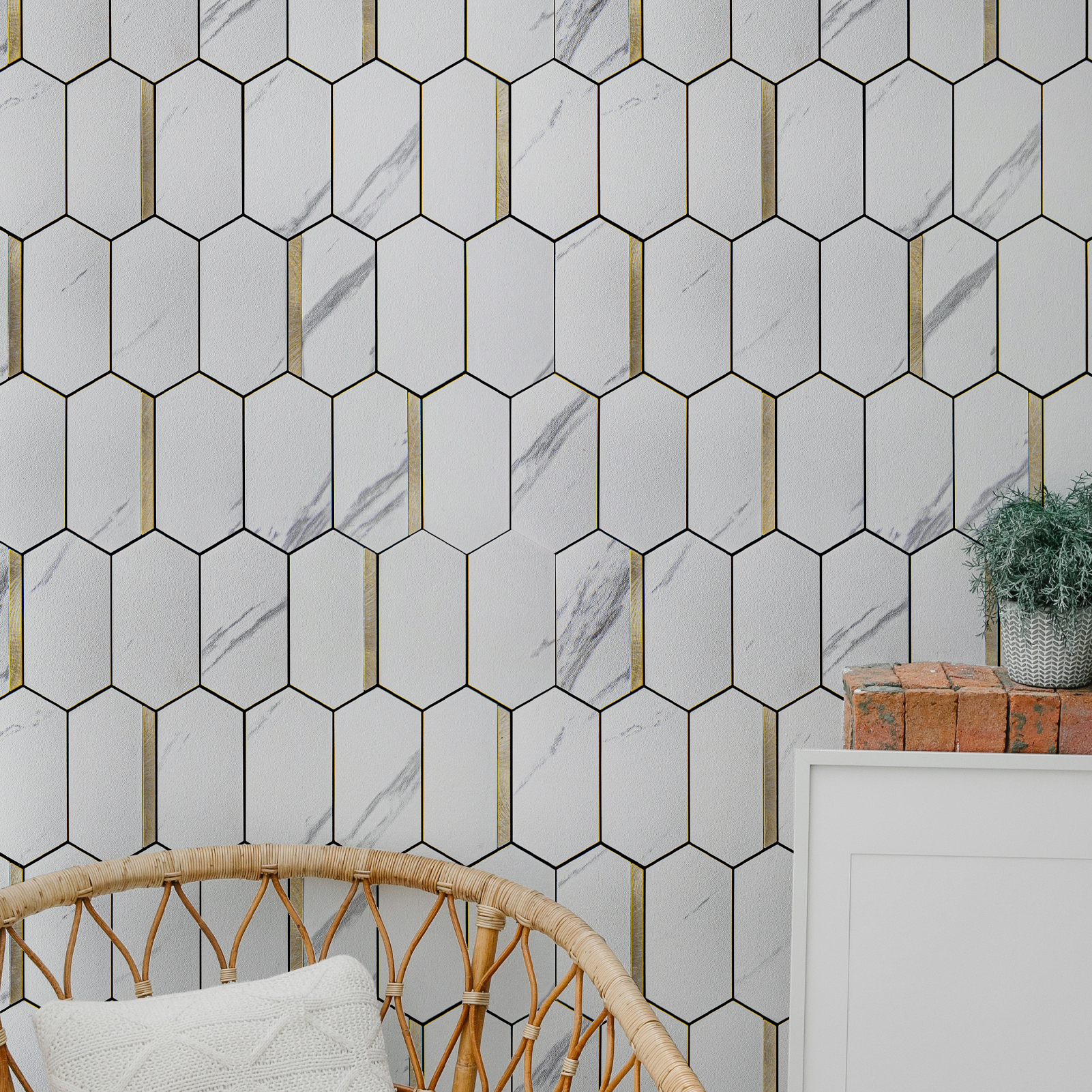 Mixed Metal Hexagon Peel and Stick Tile