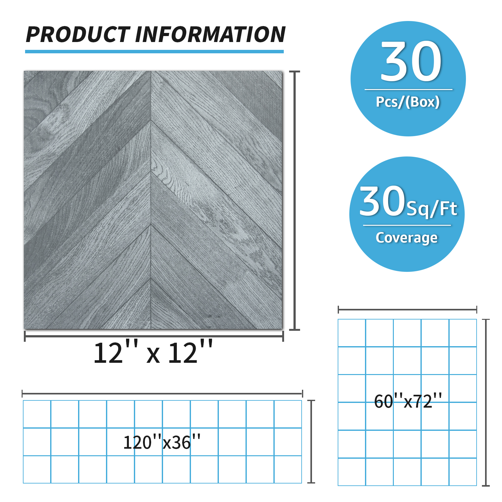 A43511-Art3d 12'' x 12'' Herringbone Peel and Stick Vinyl Floor Tiles