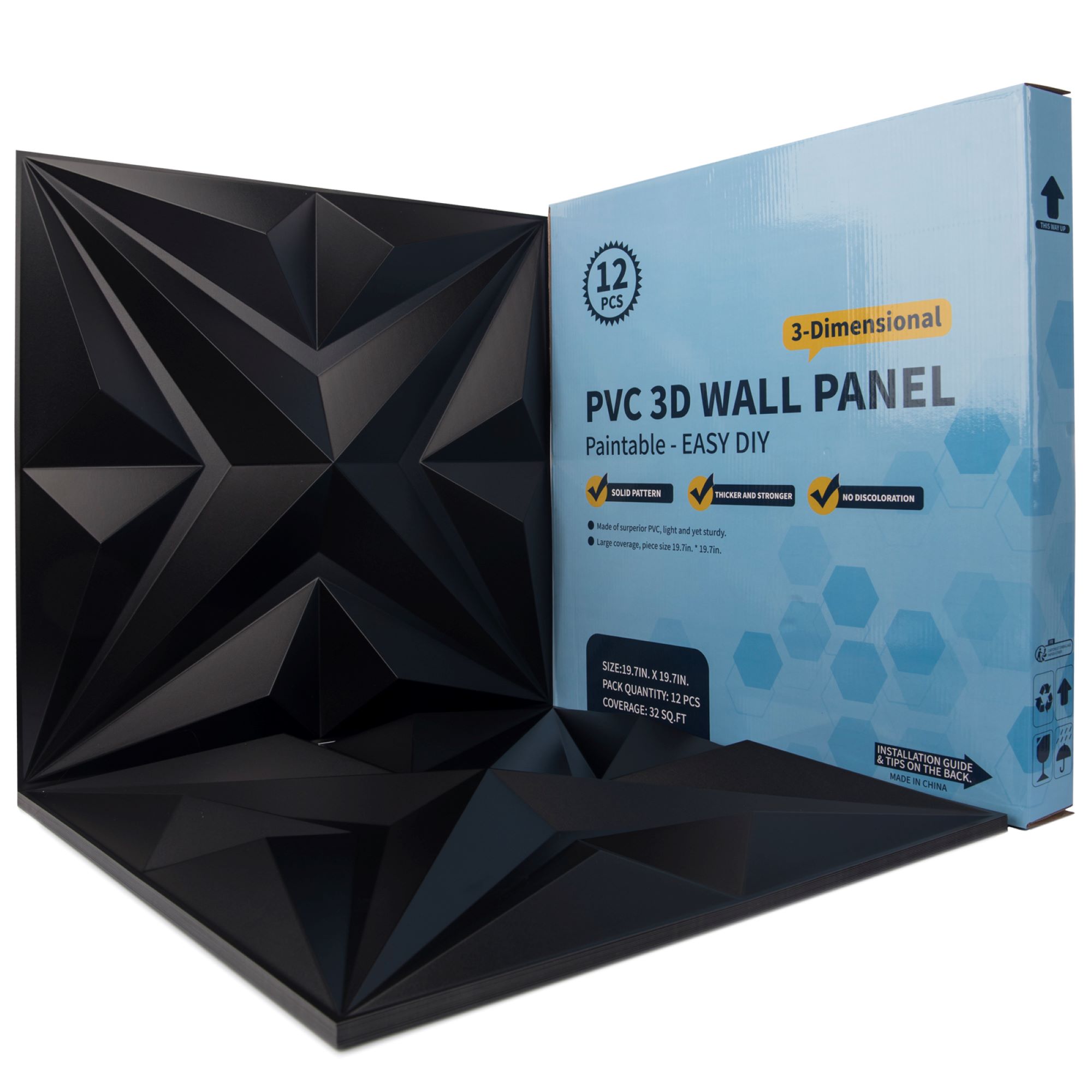 Pack of 12 Star Textured Wall Panels 3D Textured Wall Tiles 32.29 Sq.Ft
