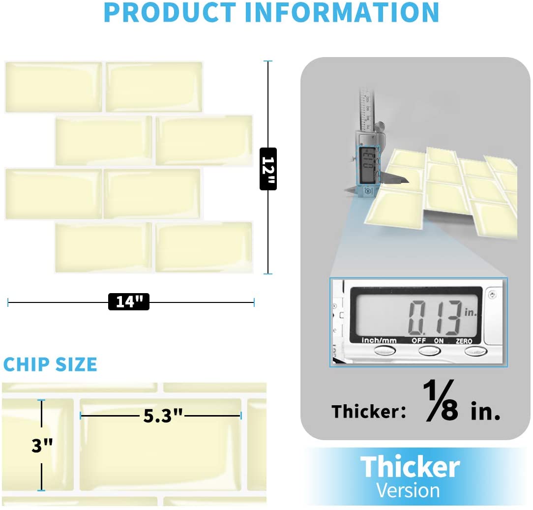 Art3d Peel and Stick Subway Tile, White Faux Ceramic Tile (14x12, Thicker  Version)