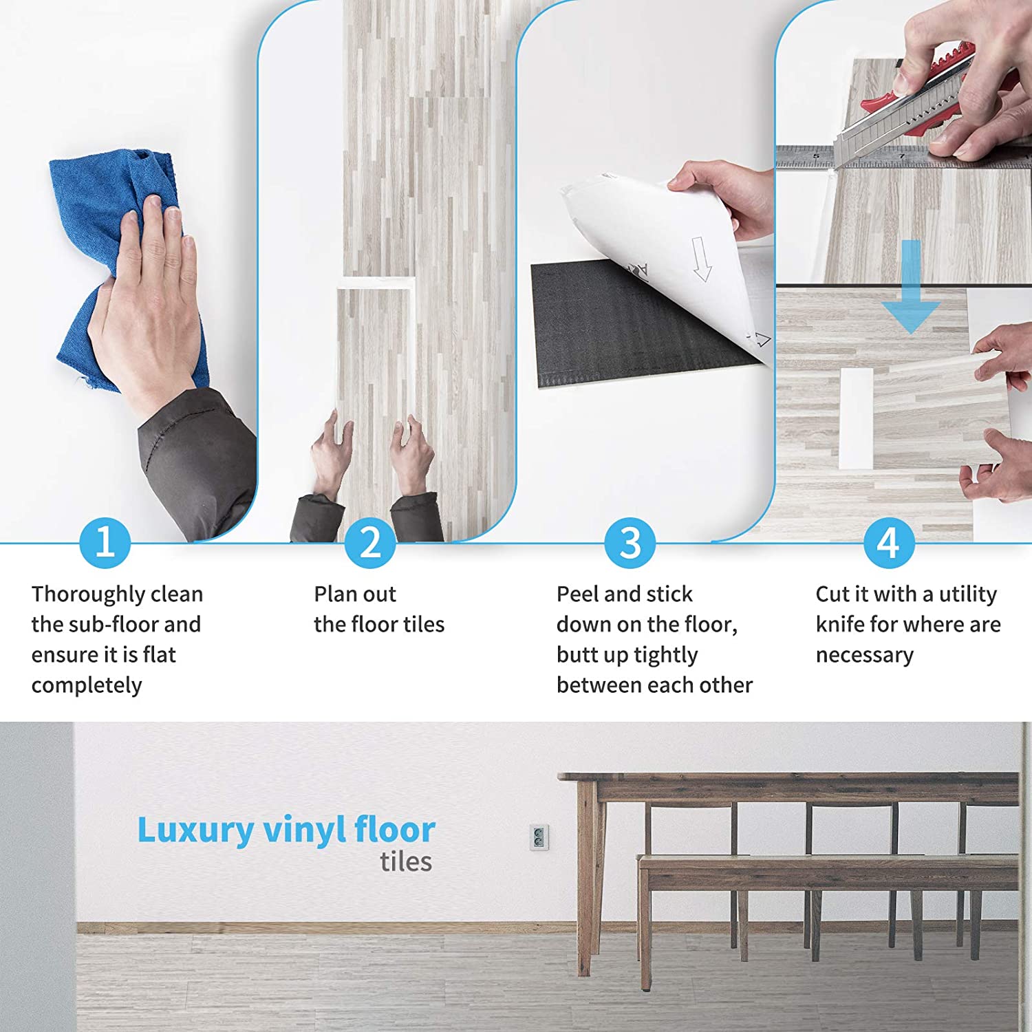 Art3d Peel and Stick Floor Tile Vinyl Wood Plank 54 Sq.Ft