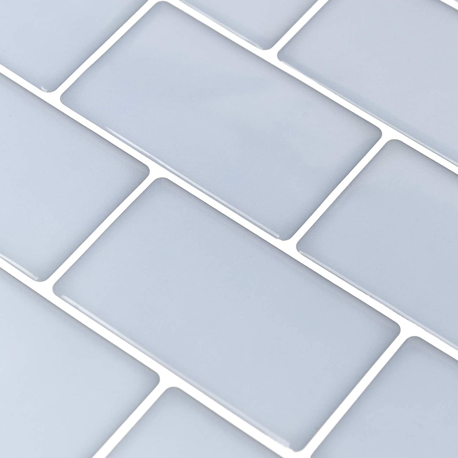 A17000GNfArt3d 11.8" x 11.8" Peel and Stick Backsplash Tiles for Kitchen, Shiny Light Blue