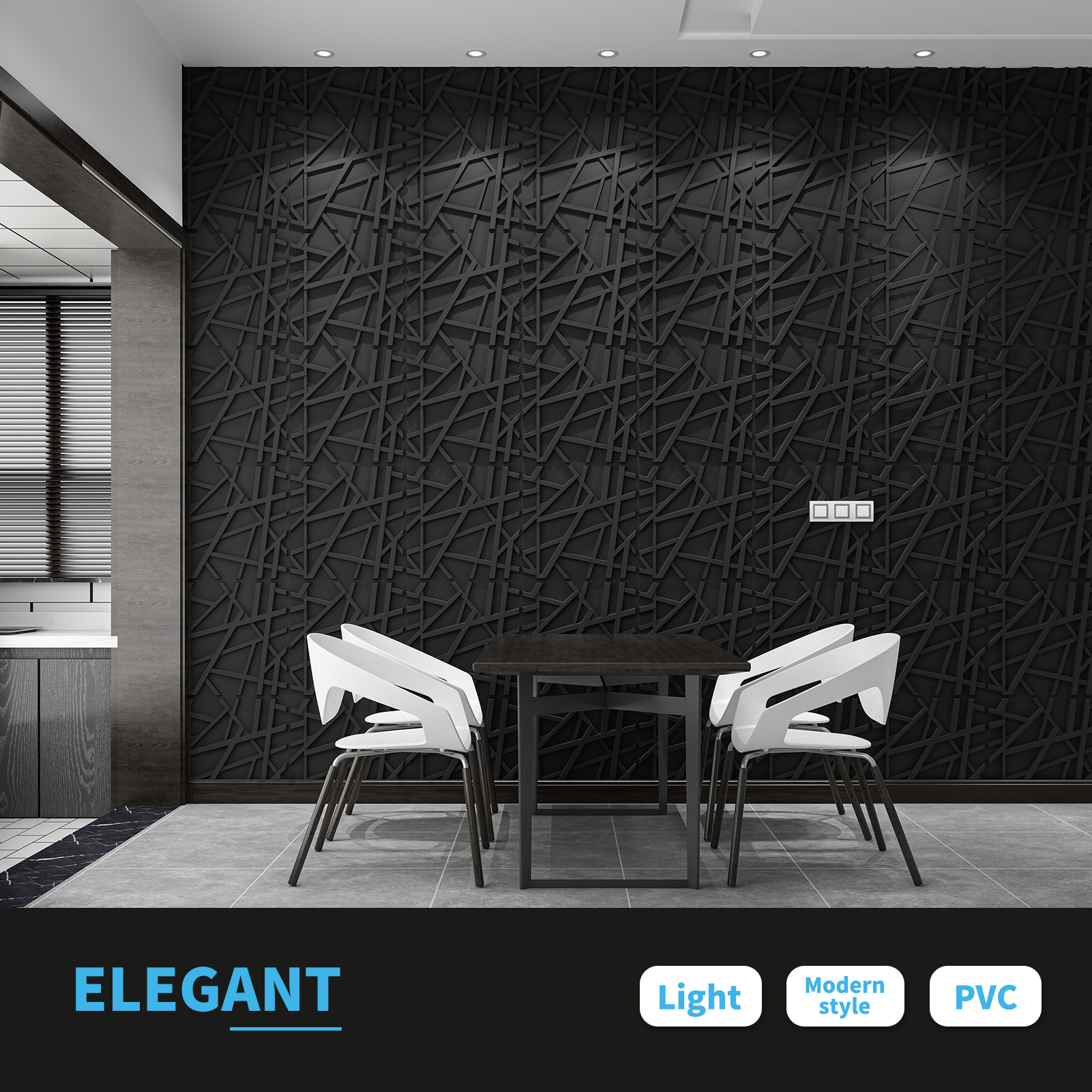 Matt Black PVC 3D Wall Panel Geometric Crossing Lines Cover 32 Sqft ...