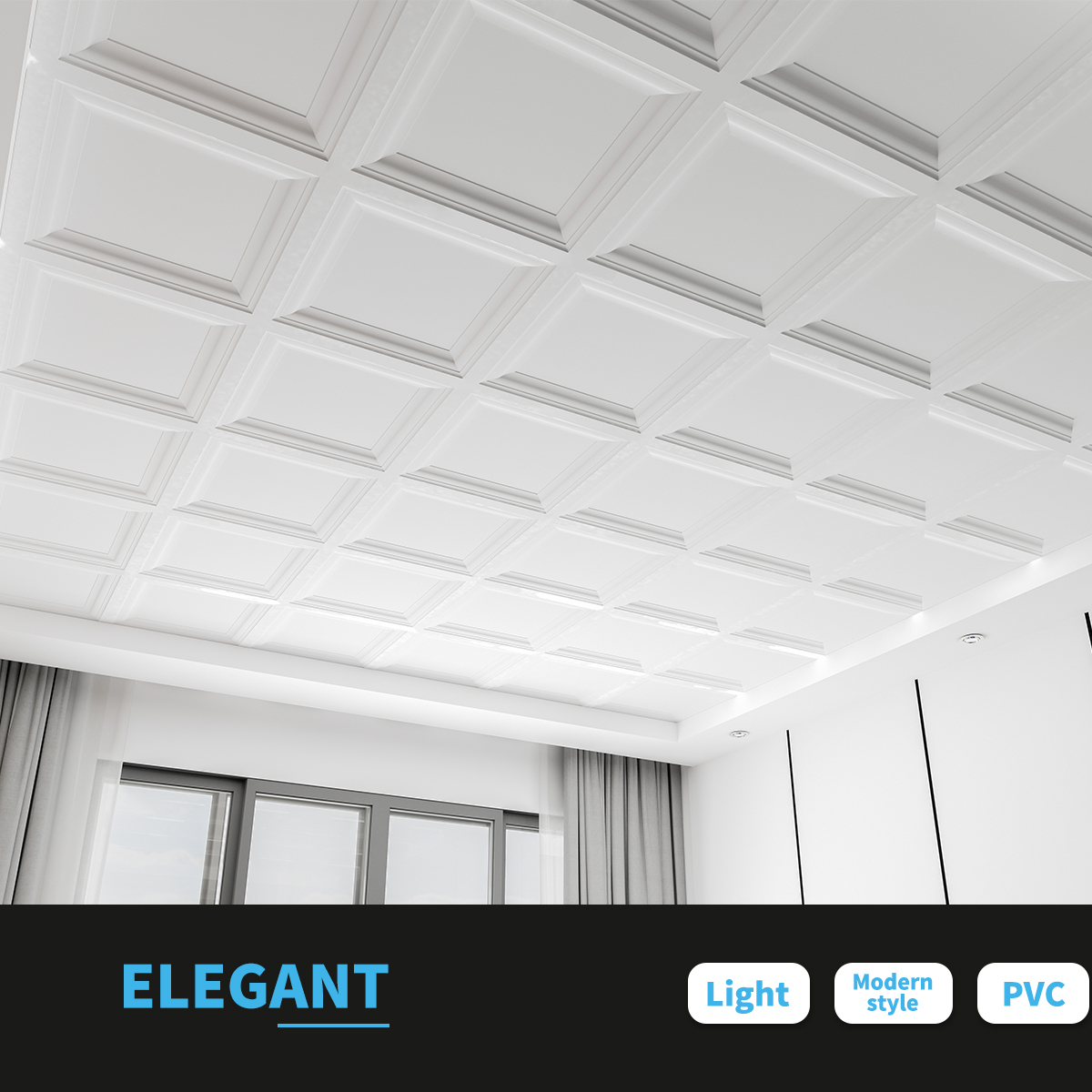 Art3dwallpanels White 2 Ft. X 2 Ft. Decorative Glue Up Ceiling Tile PVC Decorati