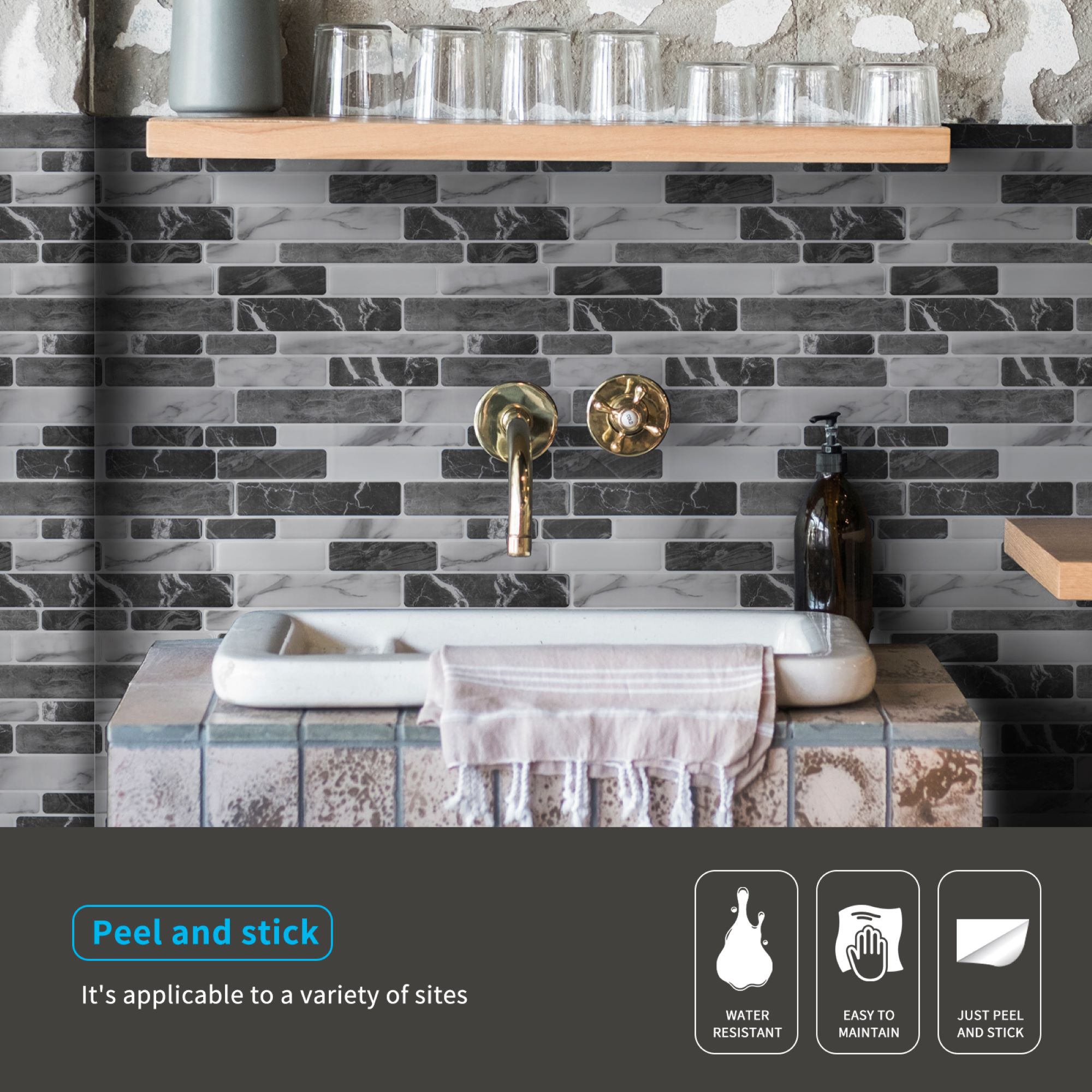 SMART TILES Peel and Stick Backsplash Tiles - 4 Sheets of 12in x