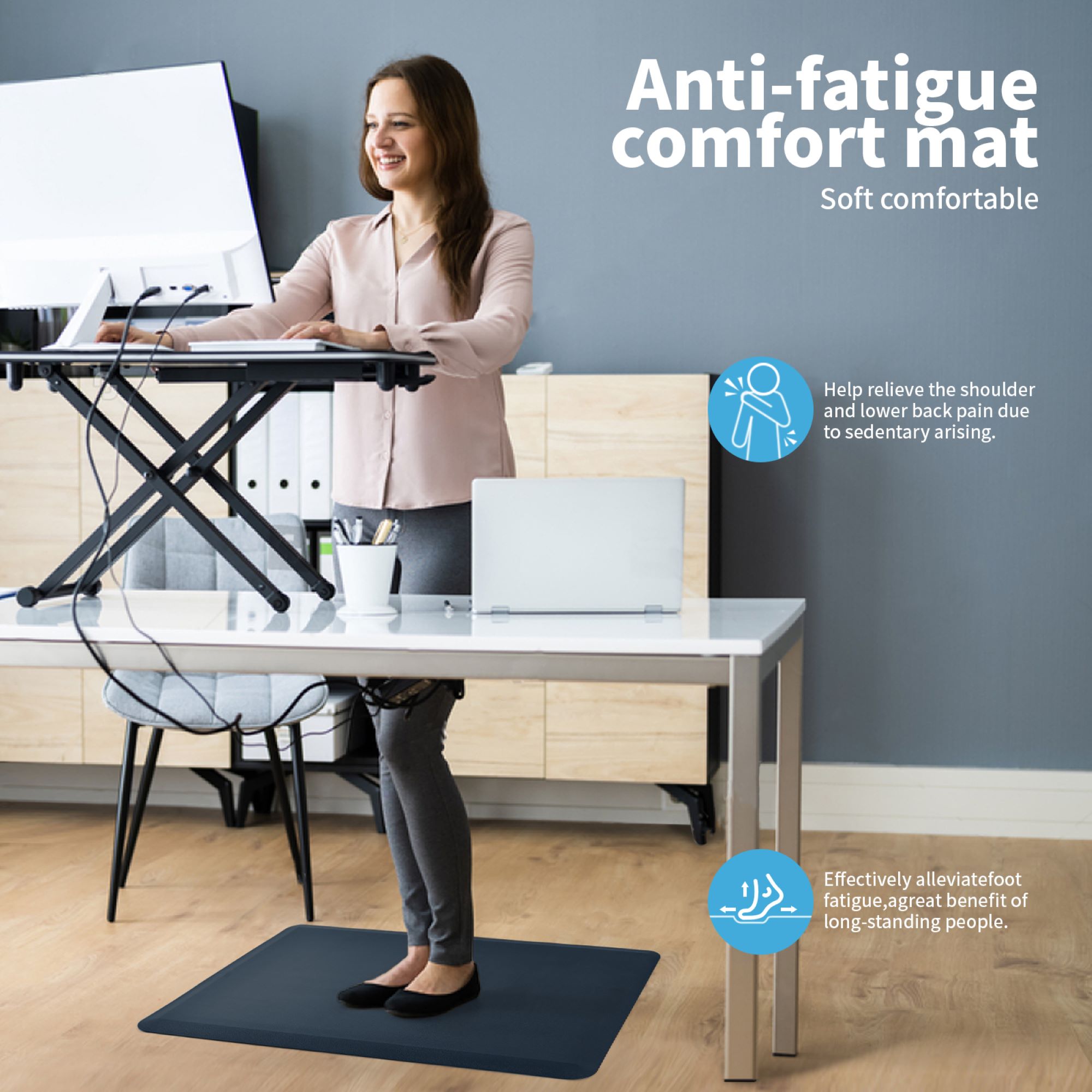 Art3d Anti Fatigue Mat - 1/2 Inch Cushioned Kitchen Mats - Non Slip Foam  Comfort Cushion for Standing Desk, Office or Garage Floor (17.3x28, Dark