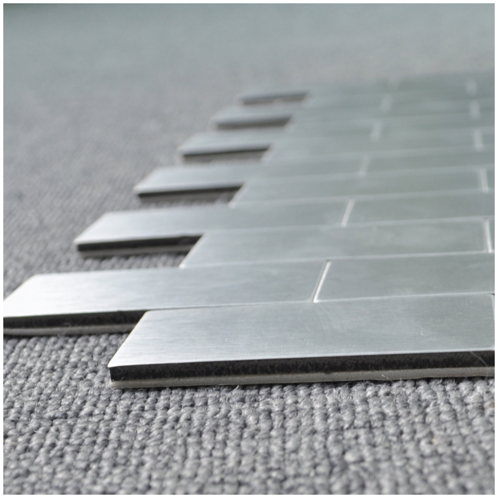 Peel and Stick Metal Backsplash Tile for Kitchen, 12" x 12" Silver