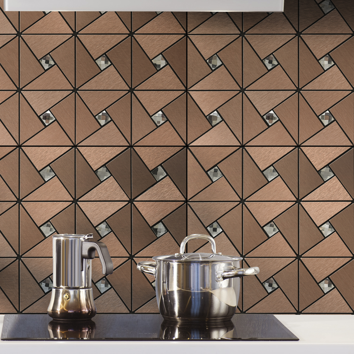 Glass Metal Tile Kitchen Backsplash Brown & Rose Gold Mosaic  Glass tile  backsplash kitchen, Glass tiles kitchen, Decorative wall tiles