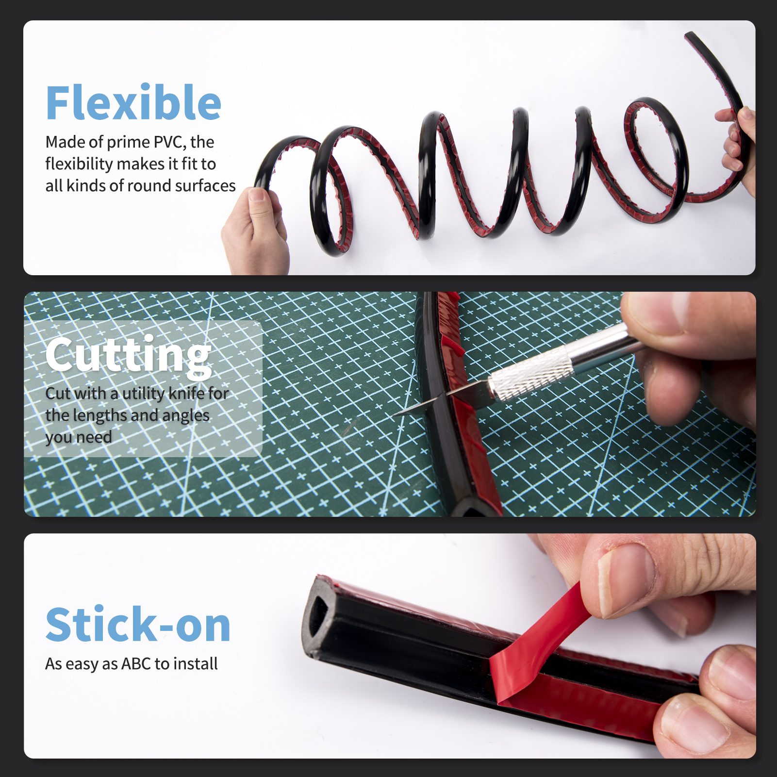 A17963BK-Art3d 10Ft Flexible Trim Caulk Strip, Peel and Stick Trim for ...