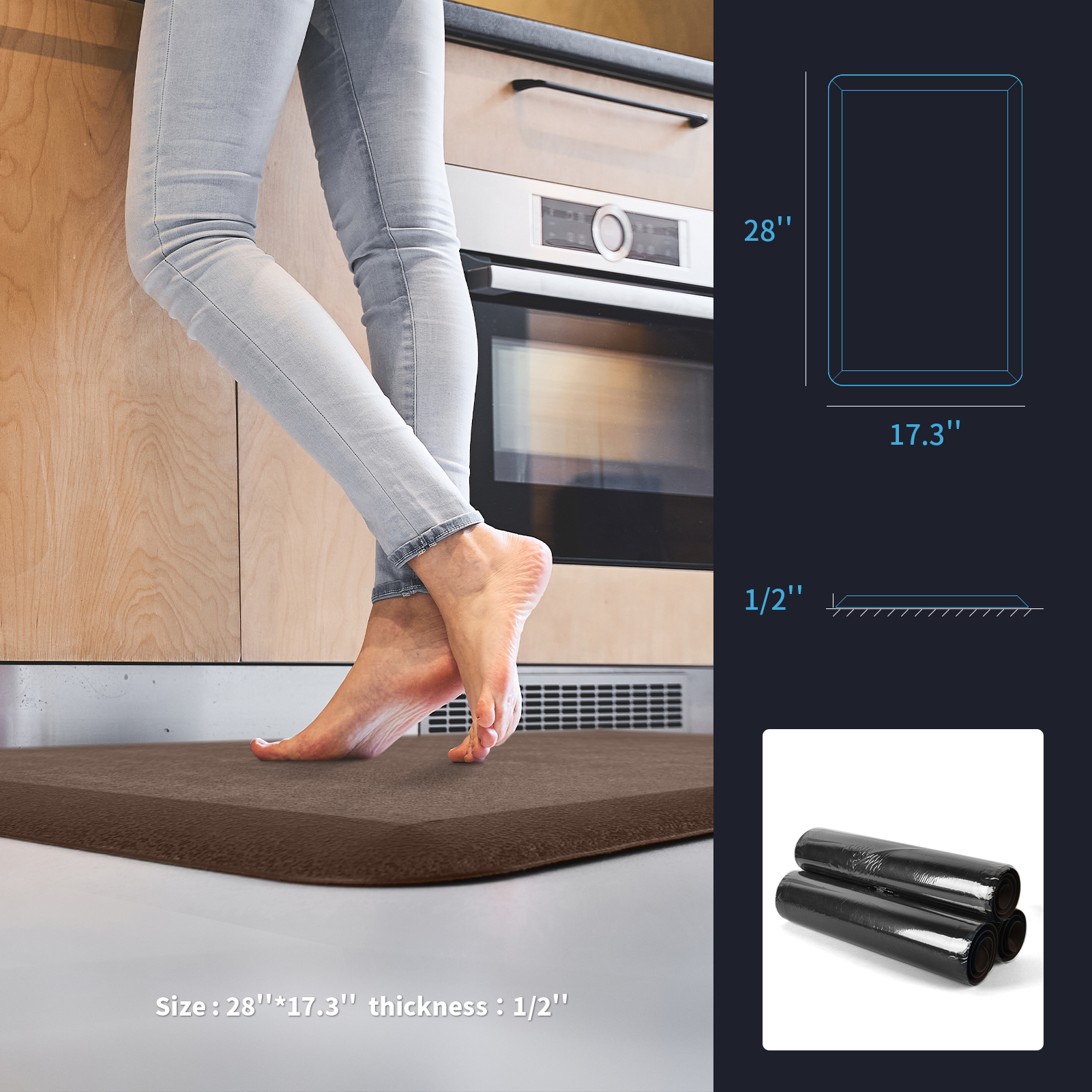 Art3d Anti-Fatigue Kitchen Mat - 1/2" Thick Cushioned Standing Mat (17.3x28", Black)