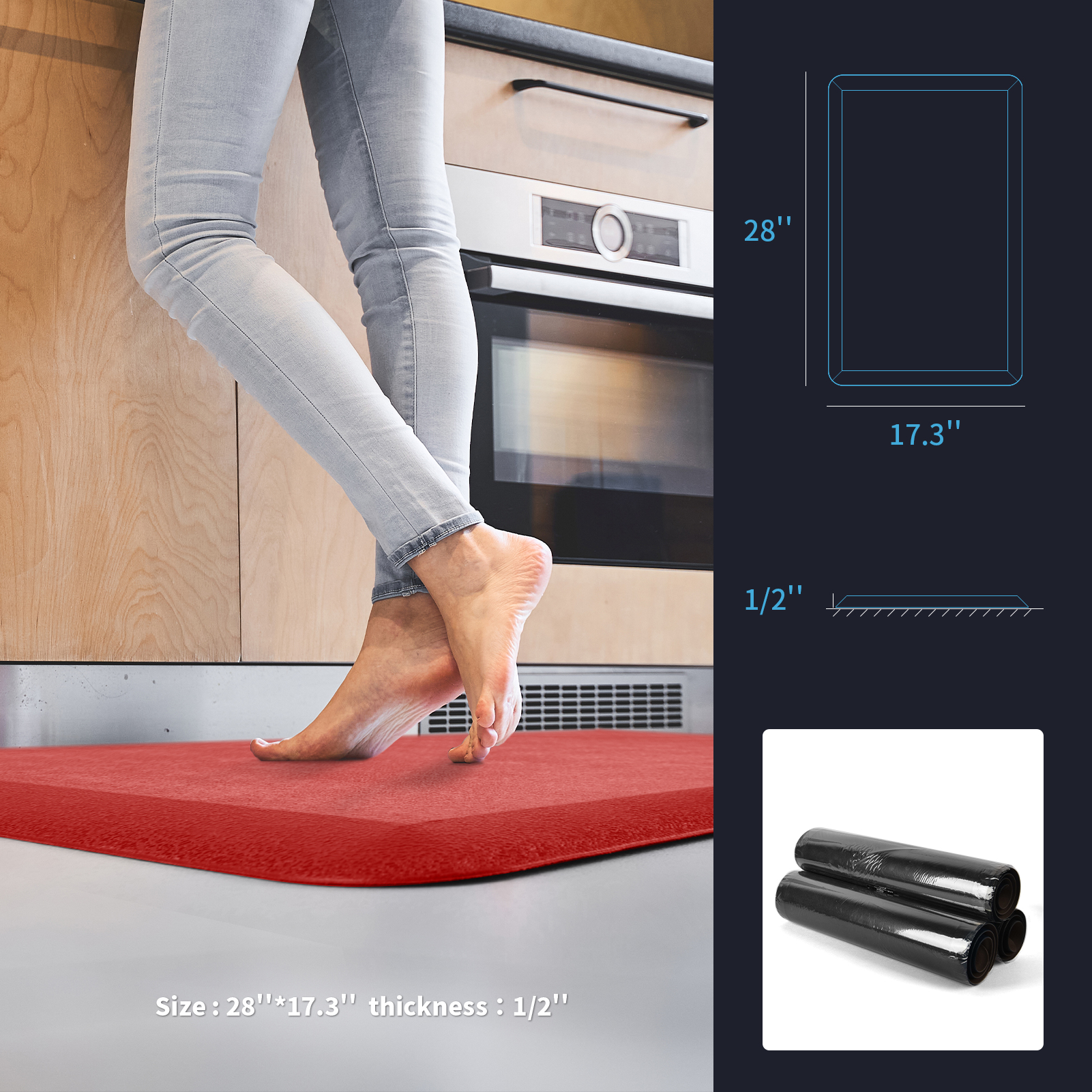 Y12001GY-Art3d Anti Fatigue Mat - 1/2 Inch Cushioned Kitchen Mat - Non Slip  Foam Comfort Cushion for Standing Desk, Office or Garage Floor (17.3x28
