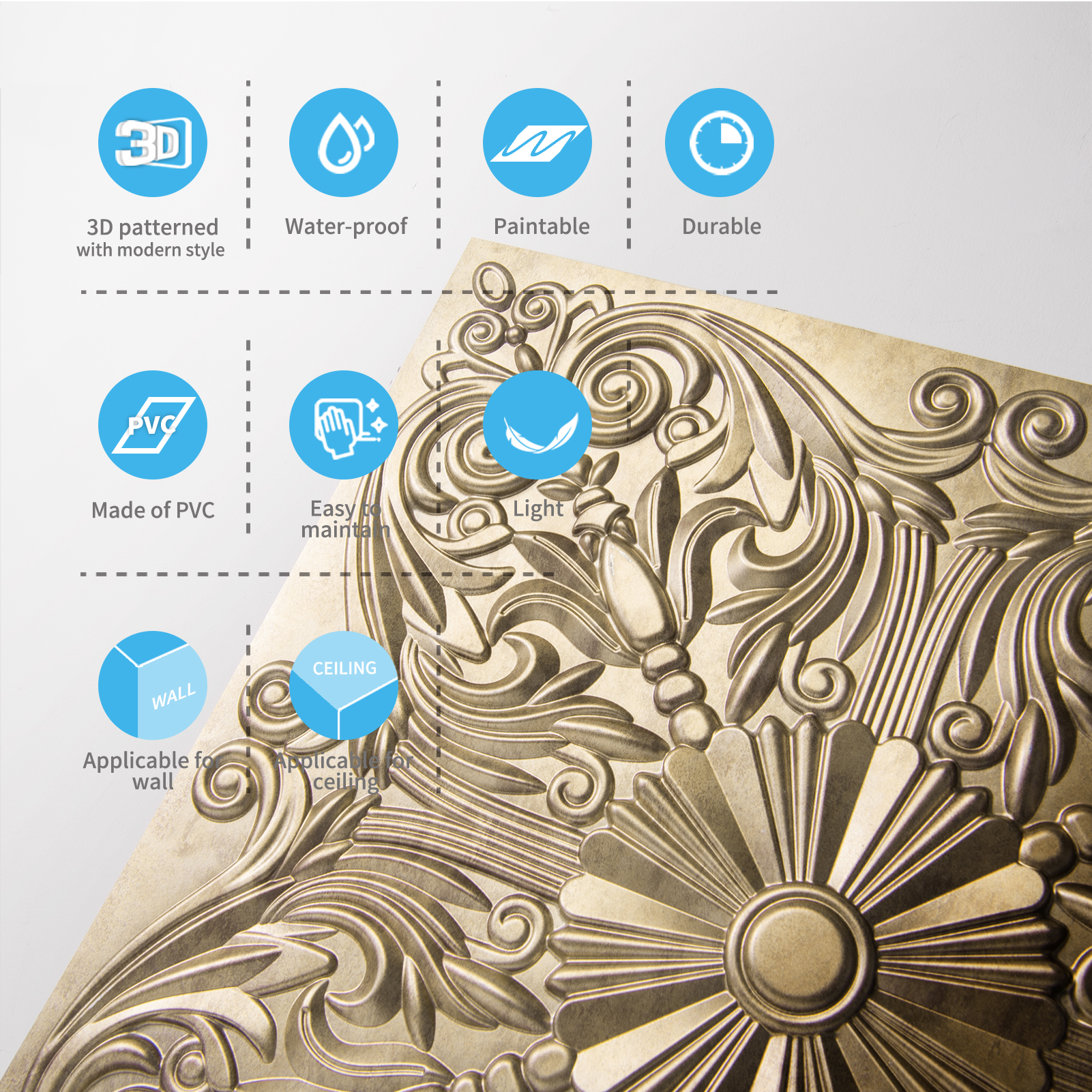 Euro-Deco 3D Decorative Ceiling Tiles – R2 Glue-Up Panels – Hand Painted In Gold & Silver (Set)