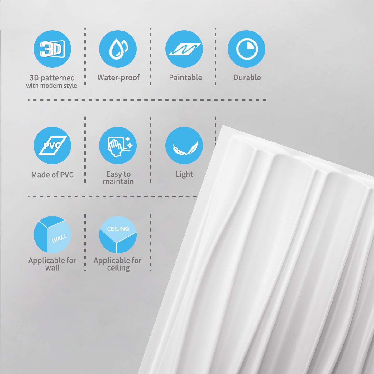 A10056WT-Art3d 6-pack Large PVC 3D Wall Panels for Interior Wall Décor ...
